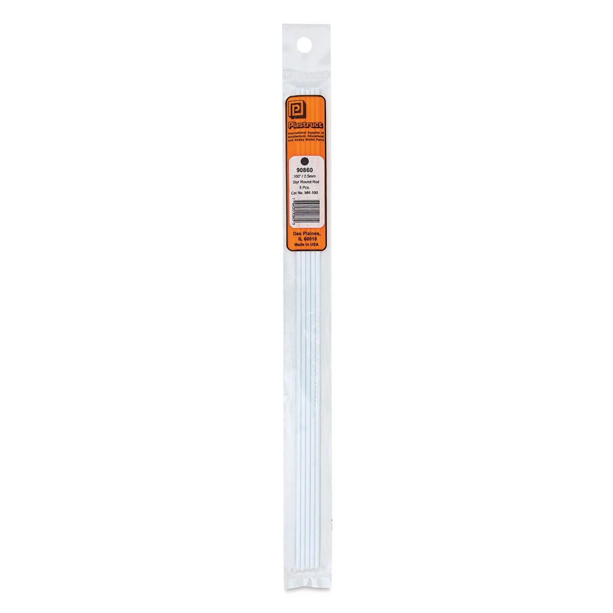 Plastruct Plastic Round Rod - Pkg of 5, 0.1&#x22; Dia &#xD7; 10&#x22; L