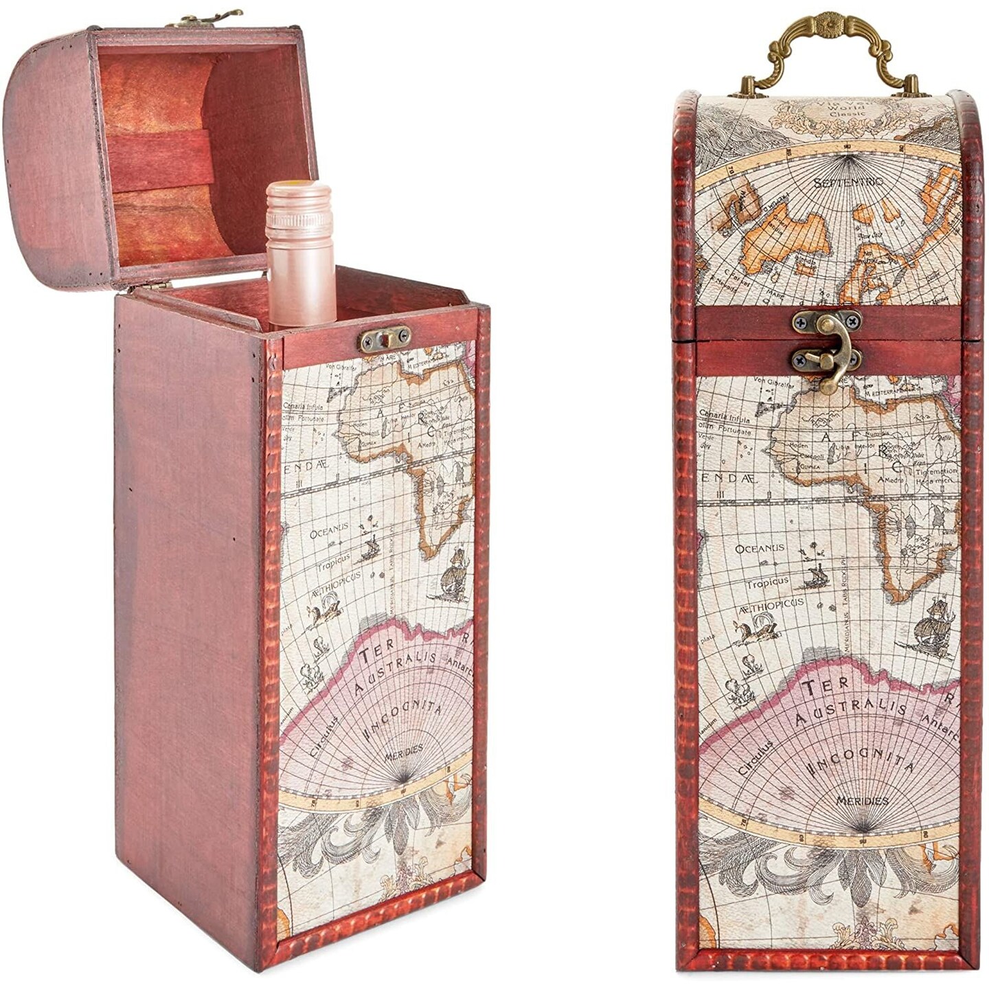 Wine Bottle Holder, Wooden Map Box (13.8 x 3.25 x 3.25 in)