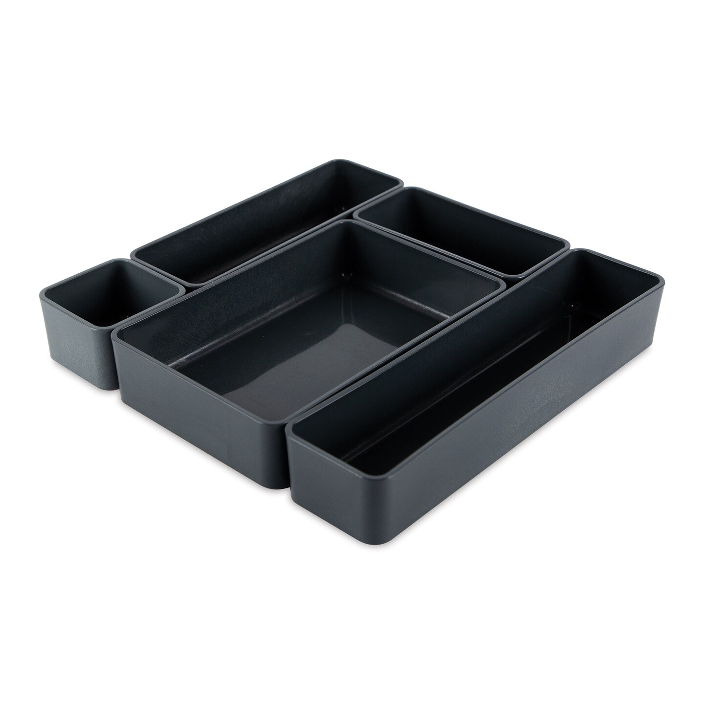 Three by Three Bamboo Fiber Stacking Bins - Set of 5, Dark Grey