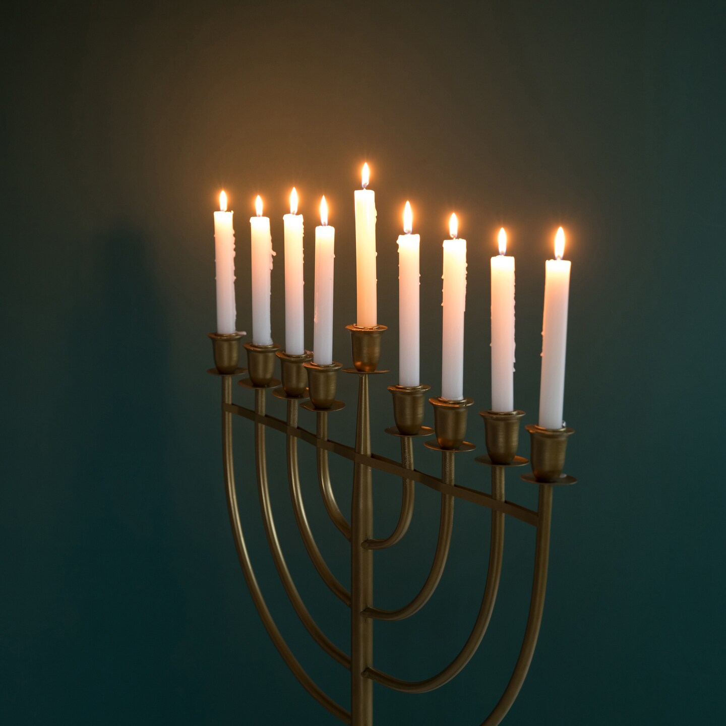 Modern Solid Metal Judaica Hanukkah Menorah 9 Branched Candelabra