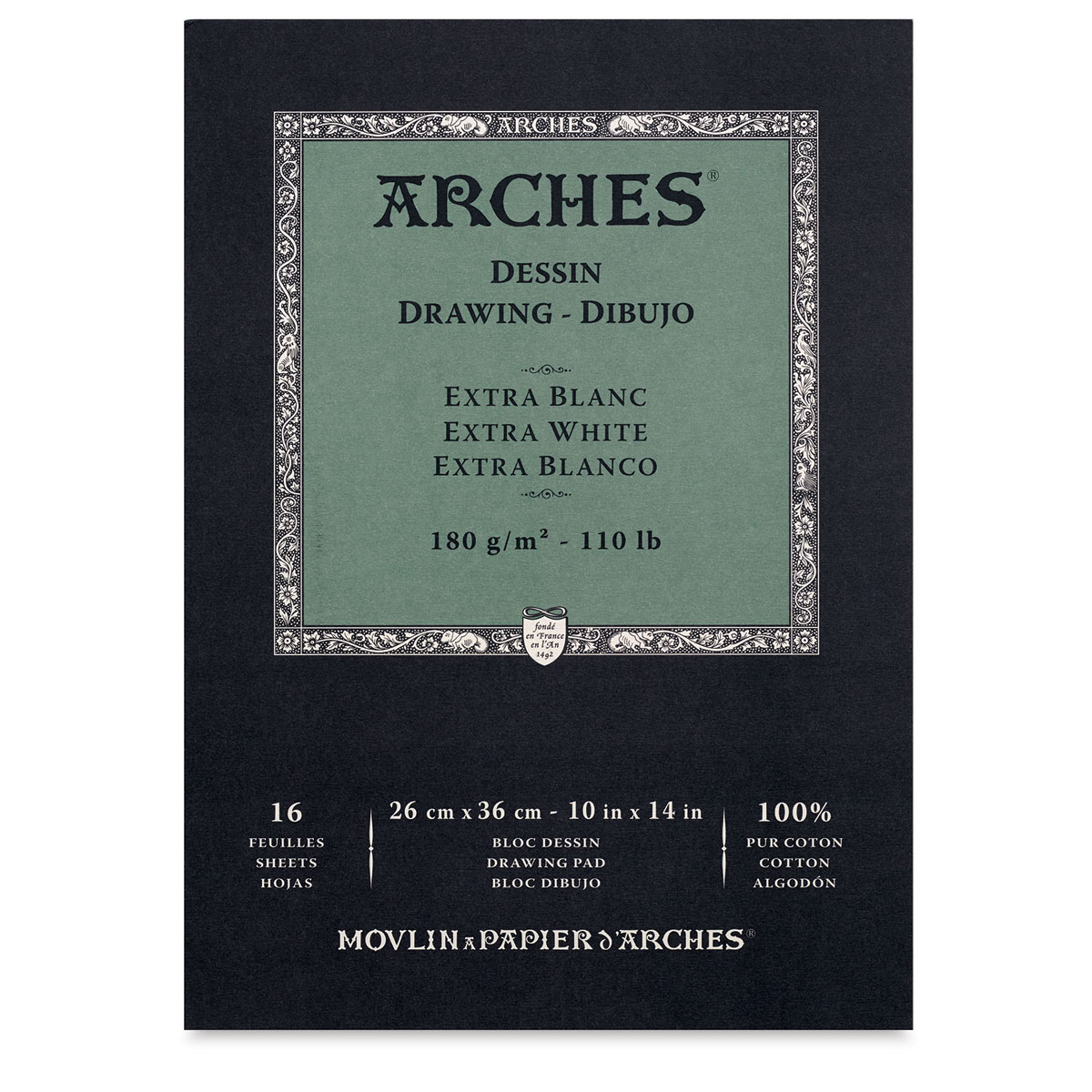 Arches Drawing Paper Block - 10" x 14", Extra White, 16 Sheets