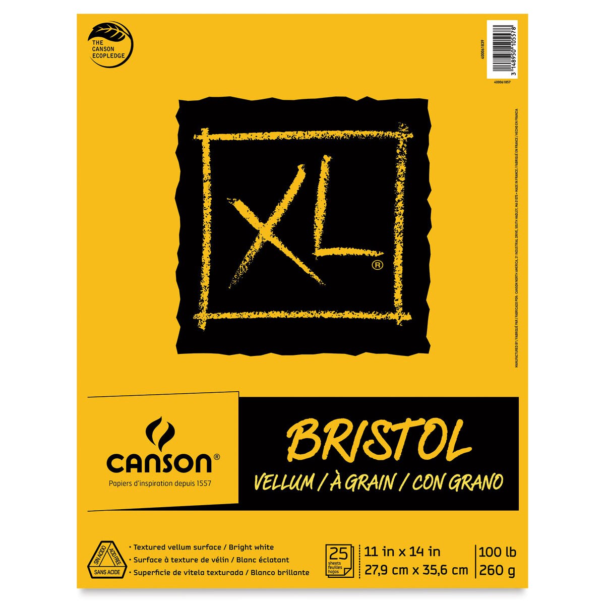 Canson XL Bristol - Pad, 11&#x22; x 14&#x22;, Vellum, 25 Sheets, Tapbound