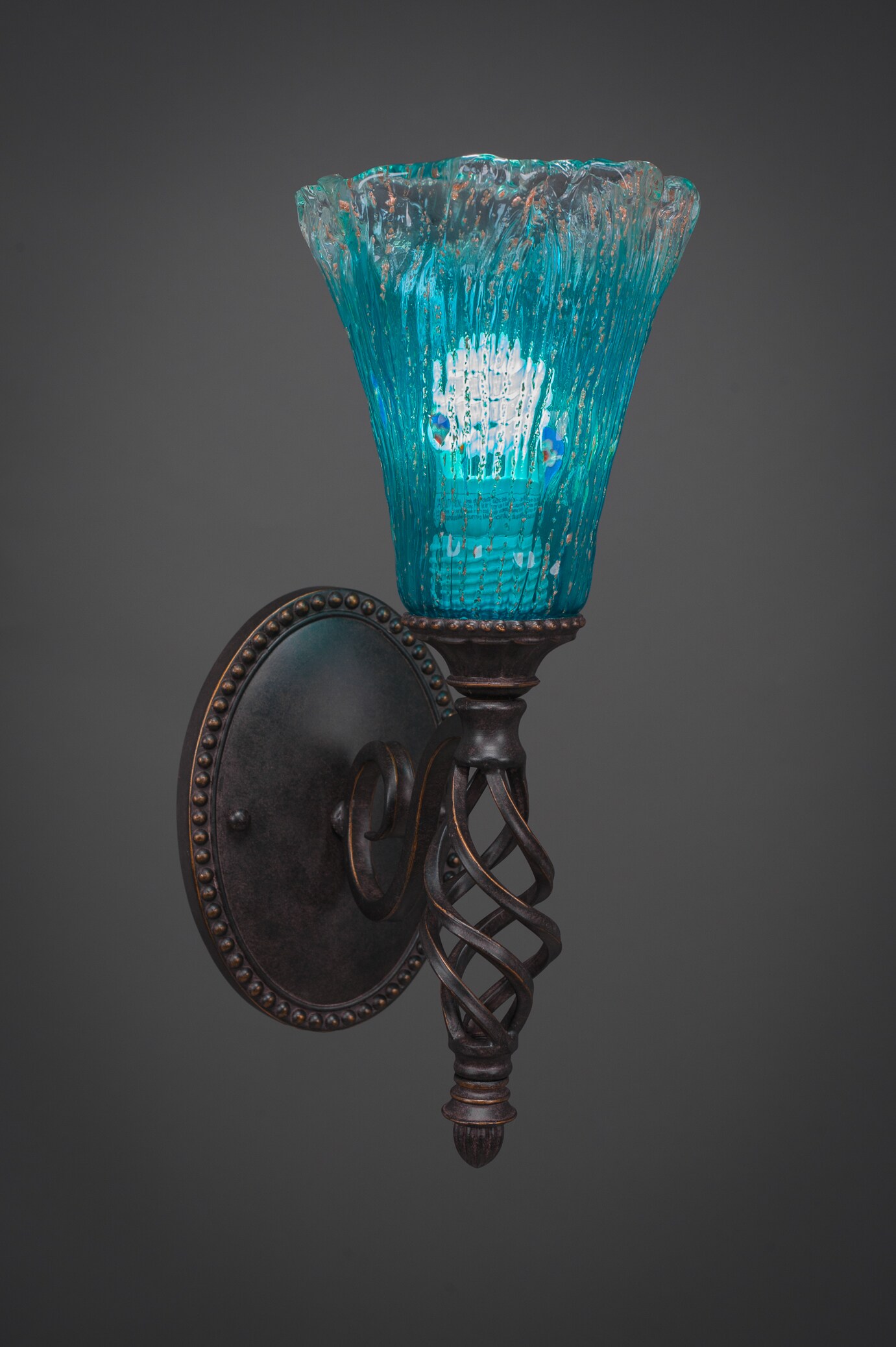Elegante Wall Sconce Shown In Dark Granite Finish With 5.5 Teal Crystal Glass Michaels