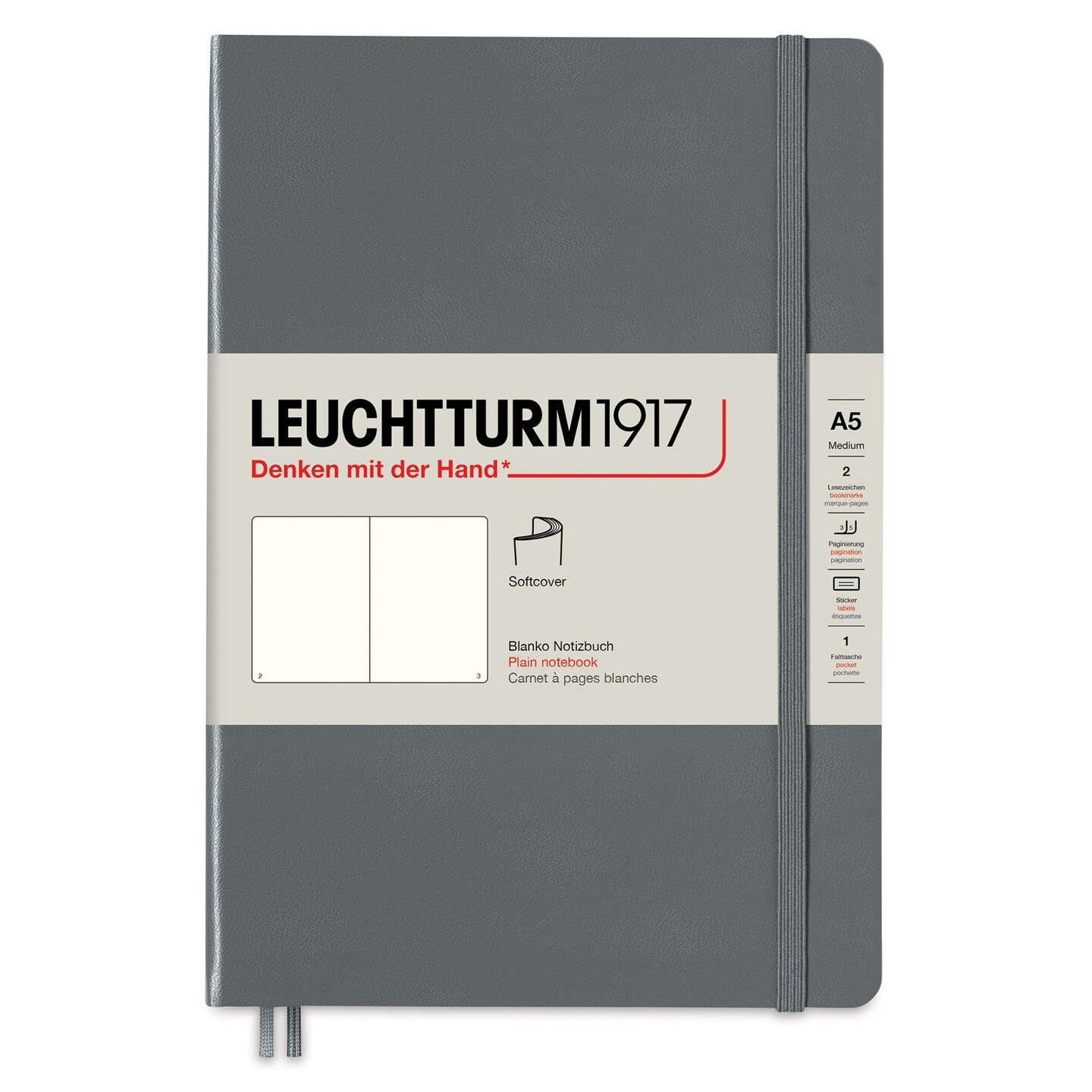 Leuchtturm1917 Blank Softcover Notebook - Anthracite, 5-3/4&#x22; x 8-1/4&#x22;