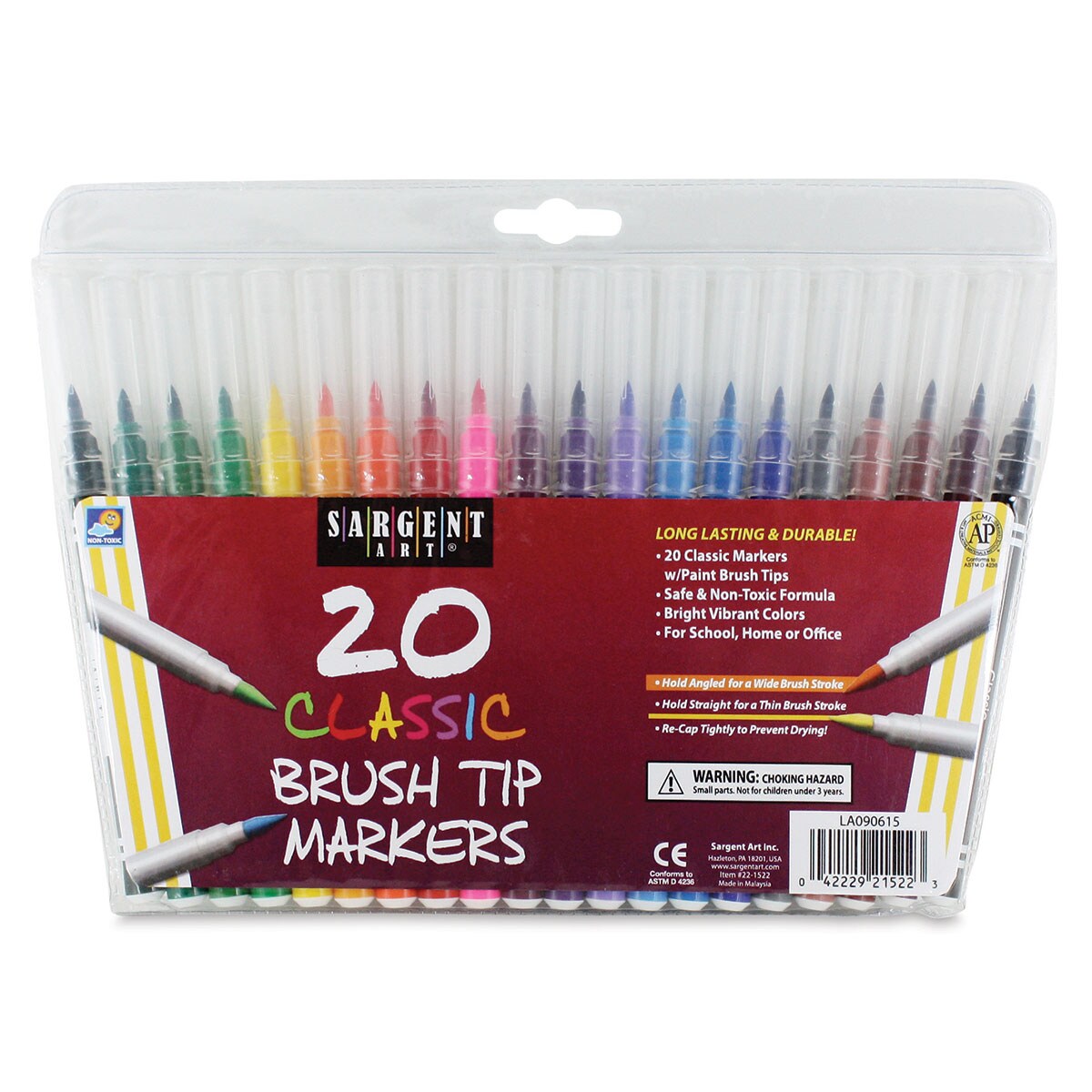 Sargent Art Classic Brush Tip Markers - Set of 20, Non-Washable