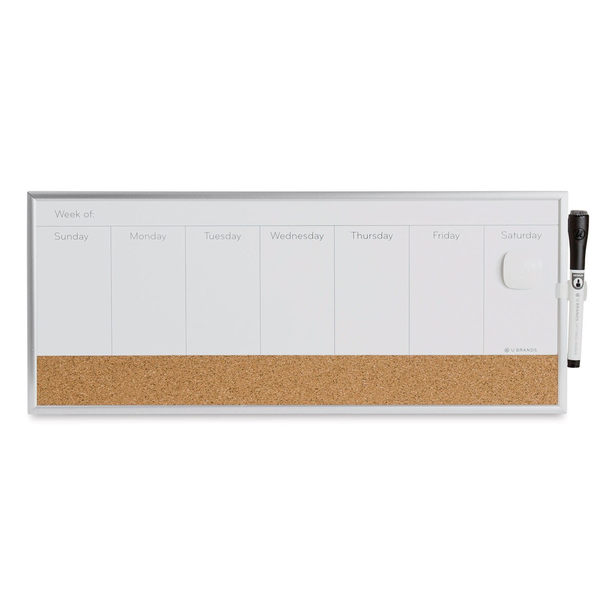 U Brands Silver Frame Weekly Calendar White Board - Single Week