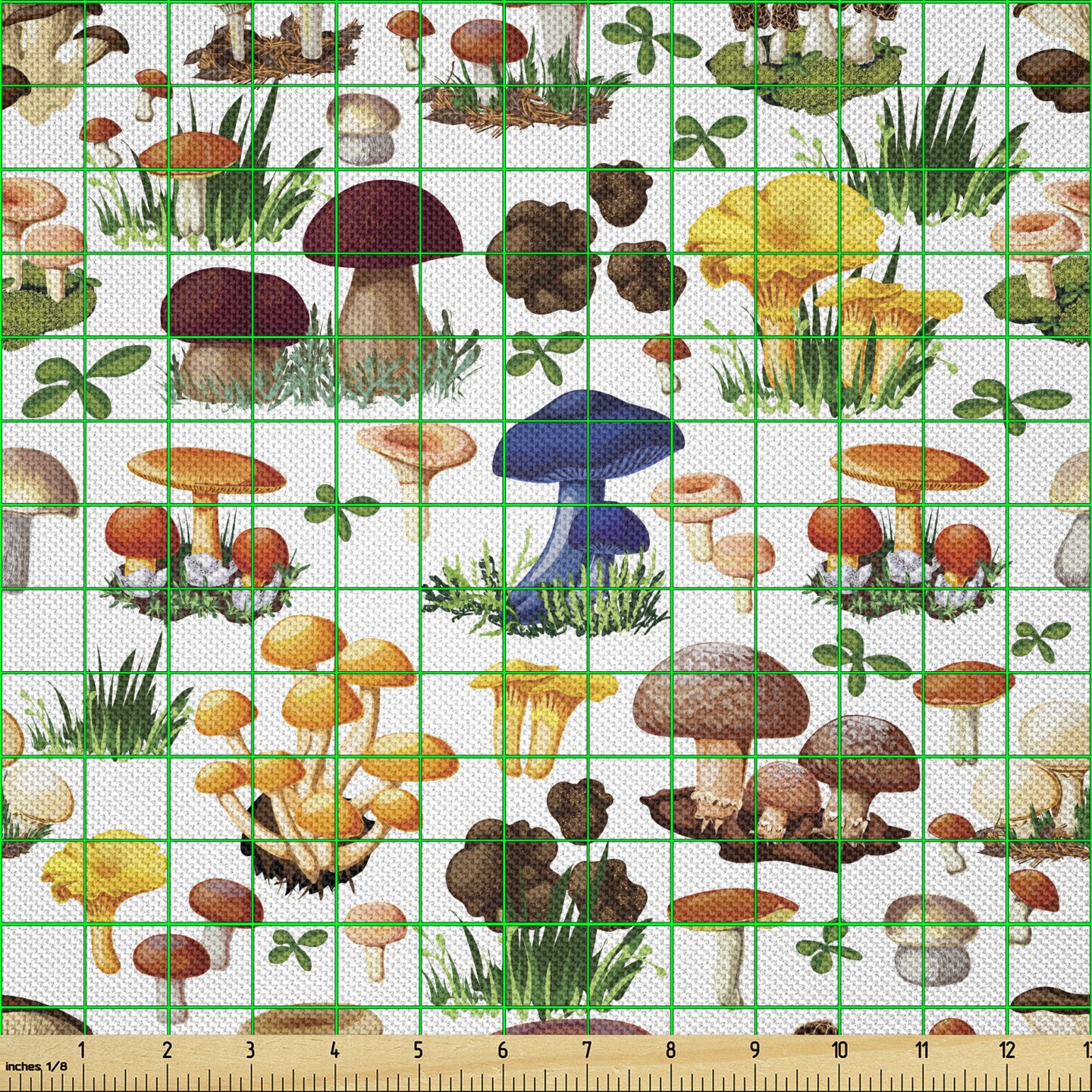 Ambesonne Mushroom Fabric by The Yard, Pattern Types of Mushrooms Wild Species Organic Natural Food Garden Theme, Decorative Satin Fabric for Home Textiles and Crafts, 1 Yards, Multicolor
