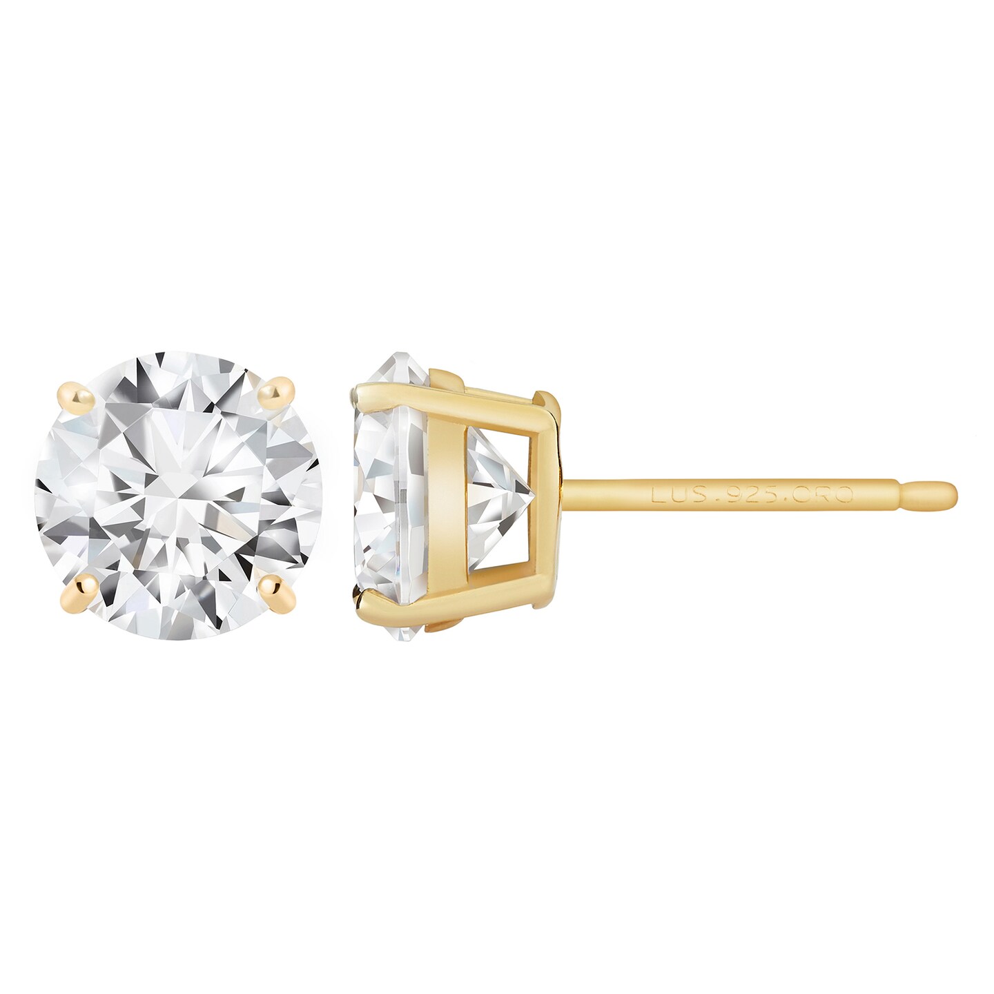 Lusoro 925 Sterling Silver Gold Plated Round Cut AAA Cubic Zirconia Stud Earrings - 1/2 Carat Total Weight CZ