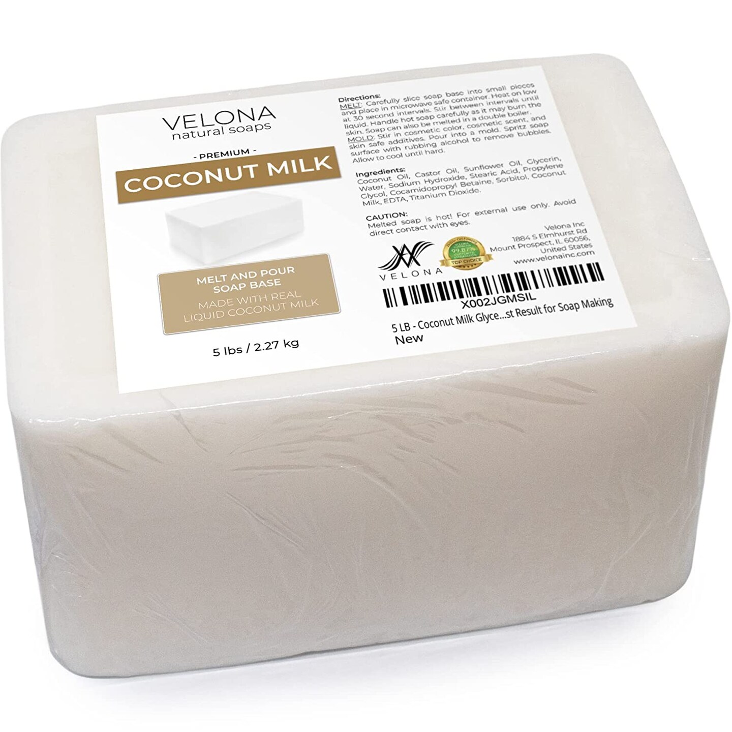 5 LB - Coconut Milk Glycerin Soap Base by Velona | SLS/SLES Free | Melt and Pour | Natural Bar for The Best Result for Soap Making&#x2026;