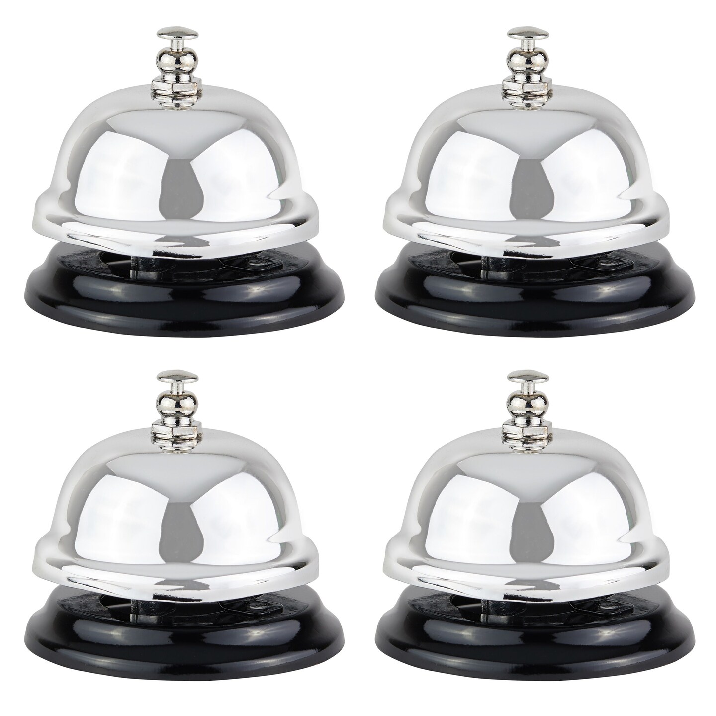 4 Pack Mini Call Bell for Front Desk, Hotel Service, Kitchen Counter, Restaurants (Silver, 2.5x2 in)