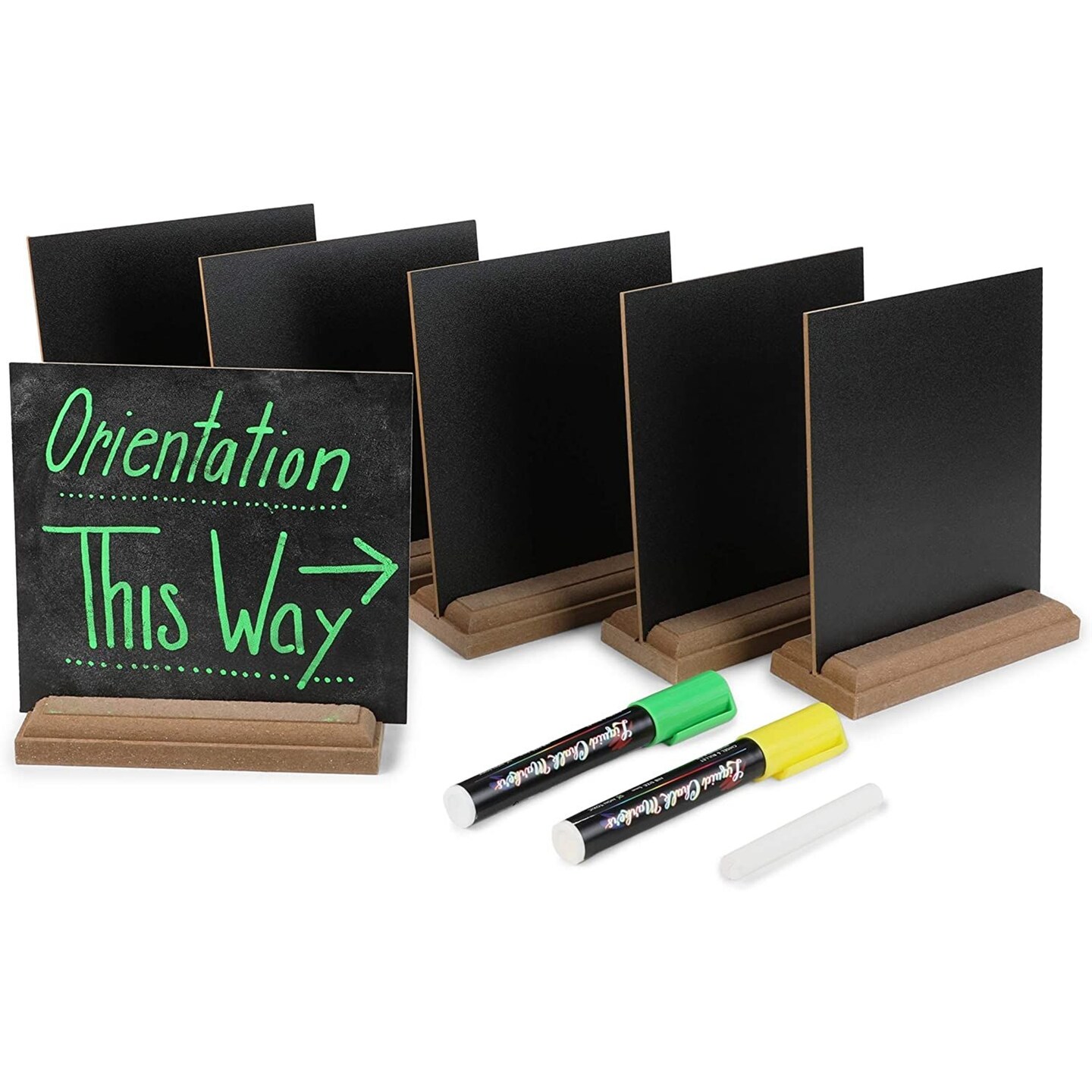 Chalkboard Signs with Liquid Chalk Markers, Wood Stand (10 Pieces)