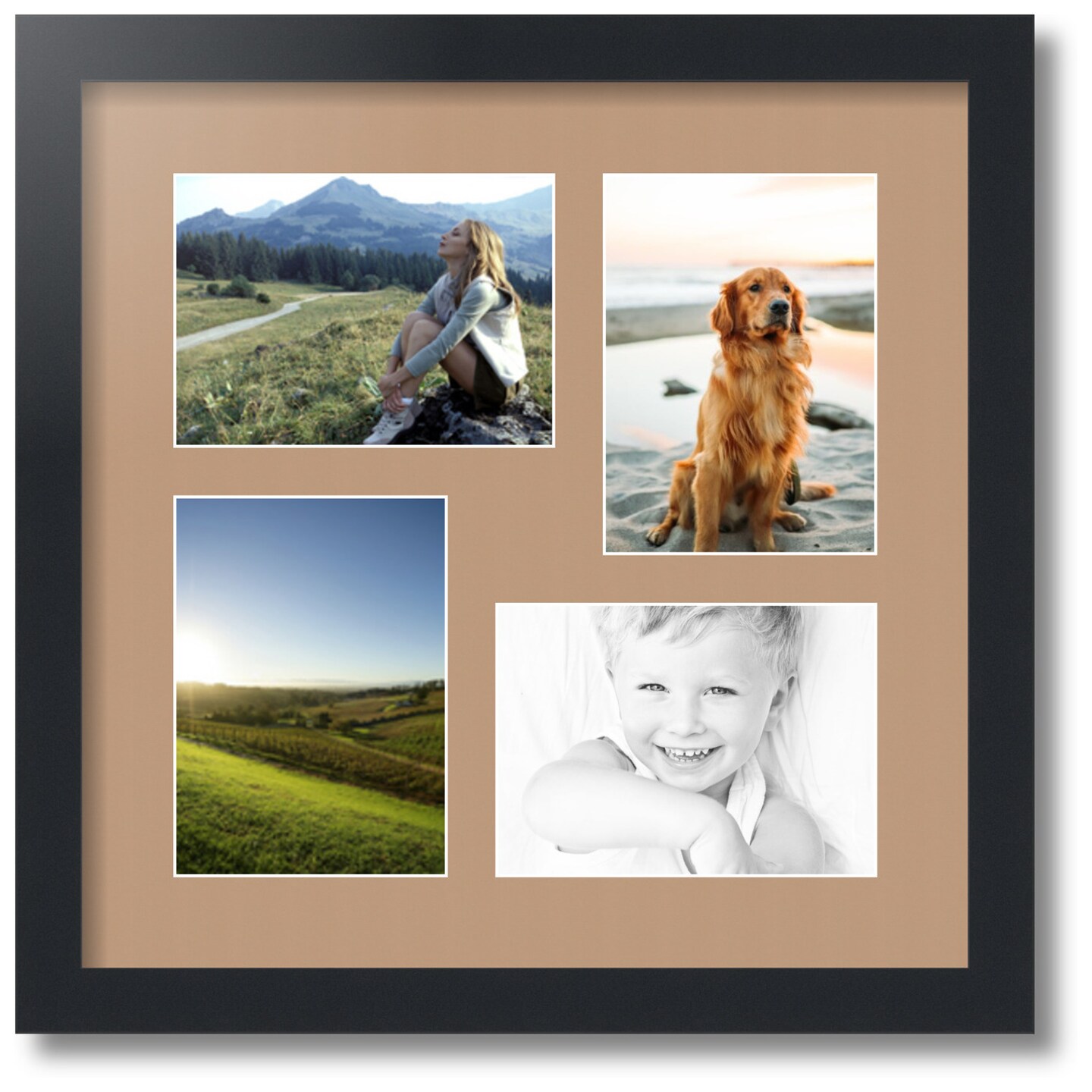 ArtToFrames Collage Photo Picture Frame with 4 - 5x7 inch Openings, Framed in Black with Over 62 Mat Color Options and Plexi Glass (CSM-3926-179)