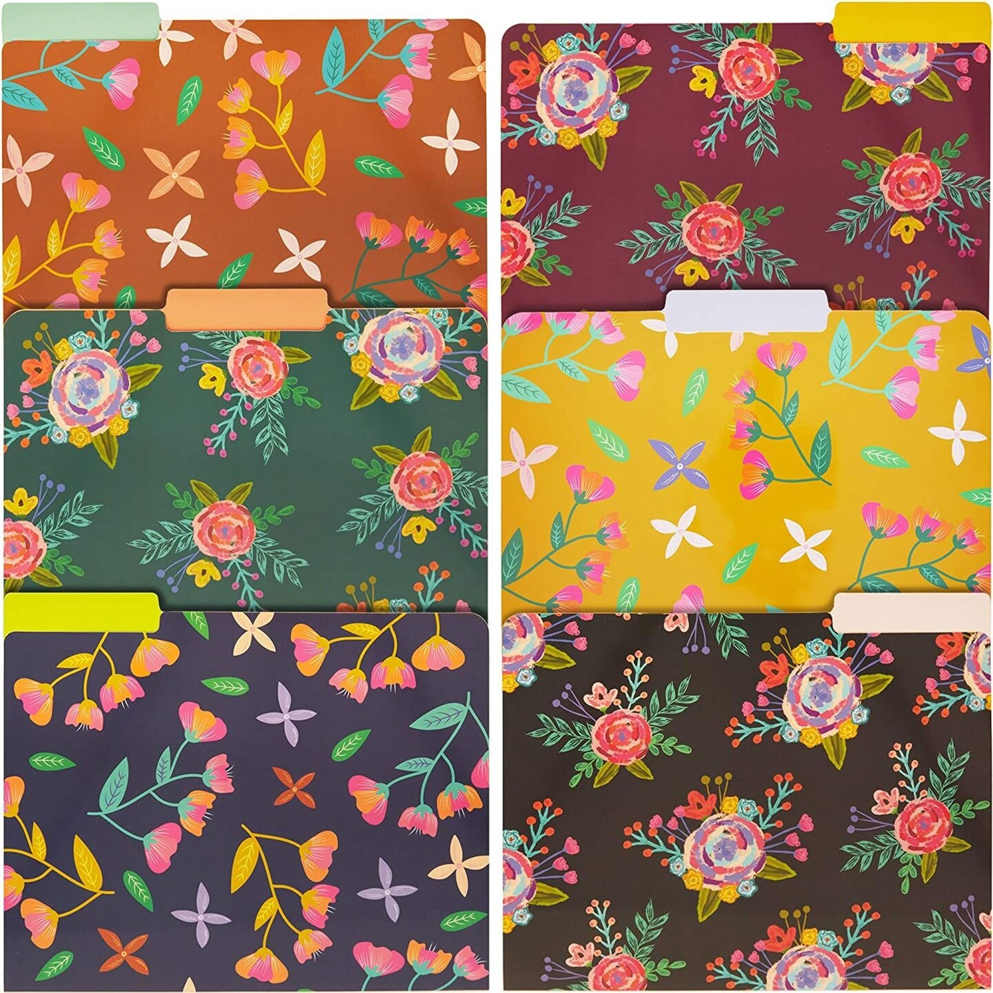 Decorative File Folders with 1/3 Cut Tabs, 6 Vintage Floral Designs (9.5 x 11.5 In, 12 Pack)