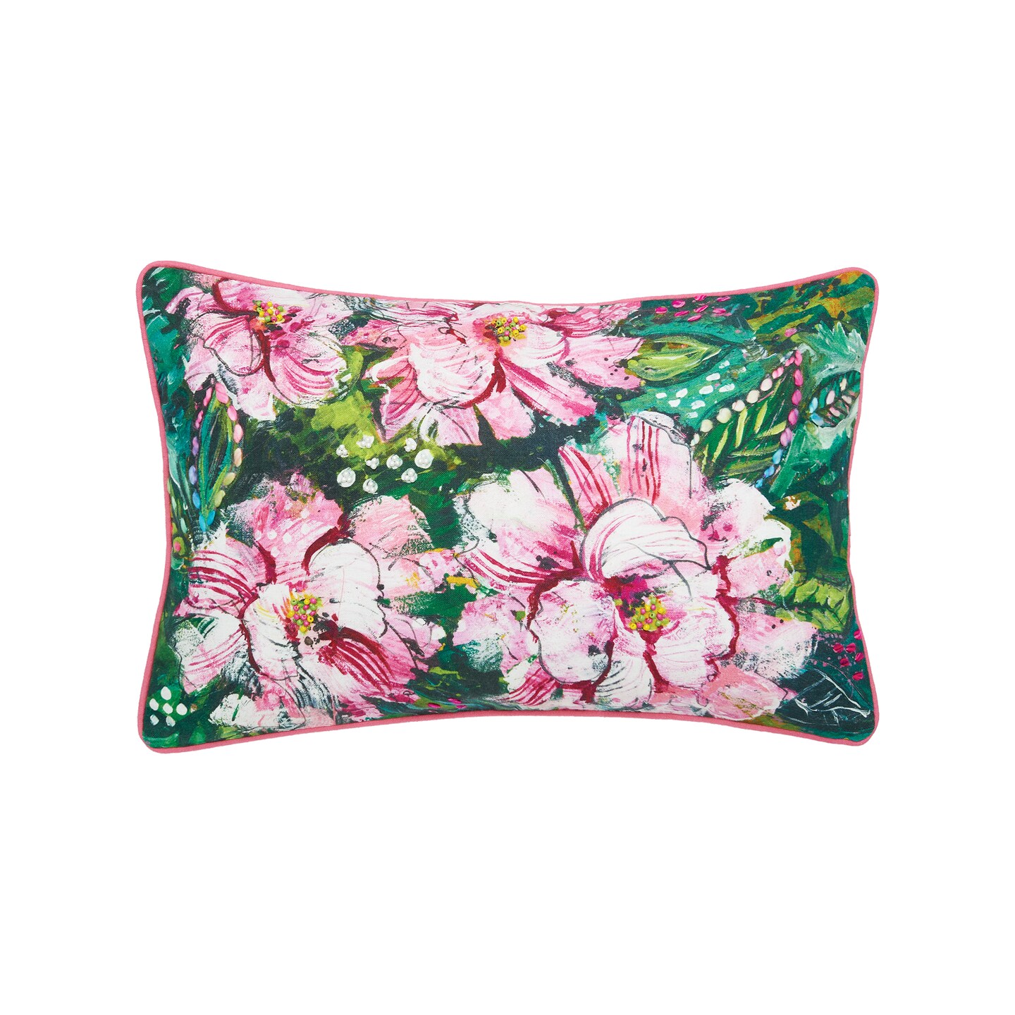 14&#x22; x 22&#x22; Peony Spring Printed and Embellished Throw Pillow