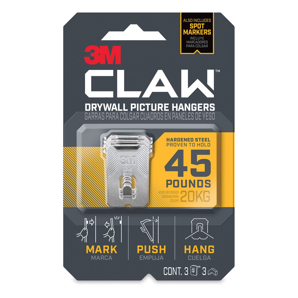3M Claw Drywall Picture Hanger - 45 lb, Package of 3