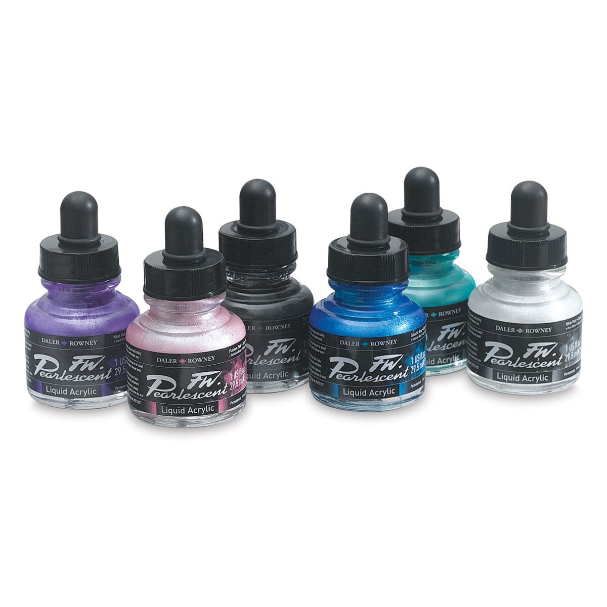 Daler-Rowney FW Acrylic Pearlescent Liquid Acrylic Artist's Ink Set - 1 oz, Set of 6
