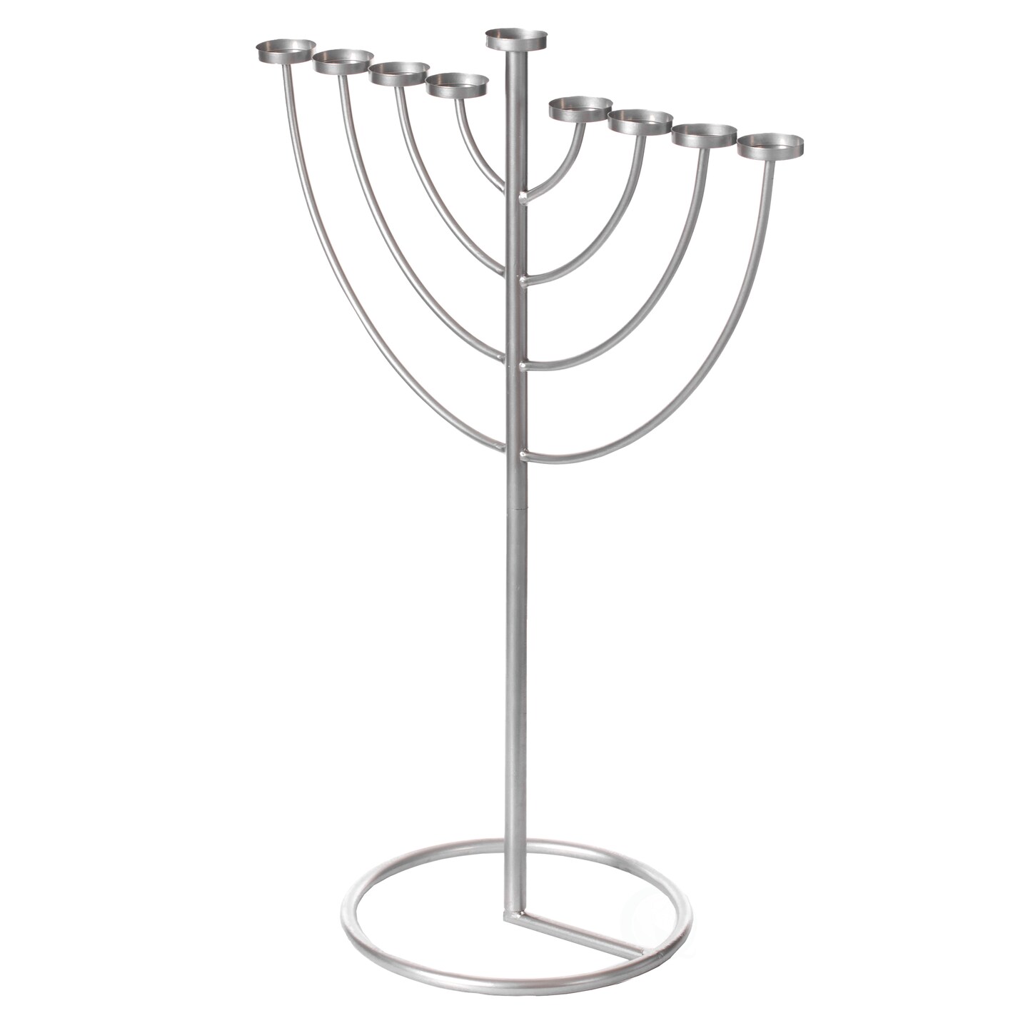 Modern Silver 9 Branch Lighting Thin Pipe Hanukkah Menorah, Metal-Aluminum