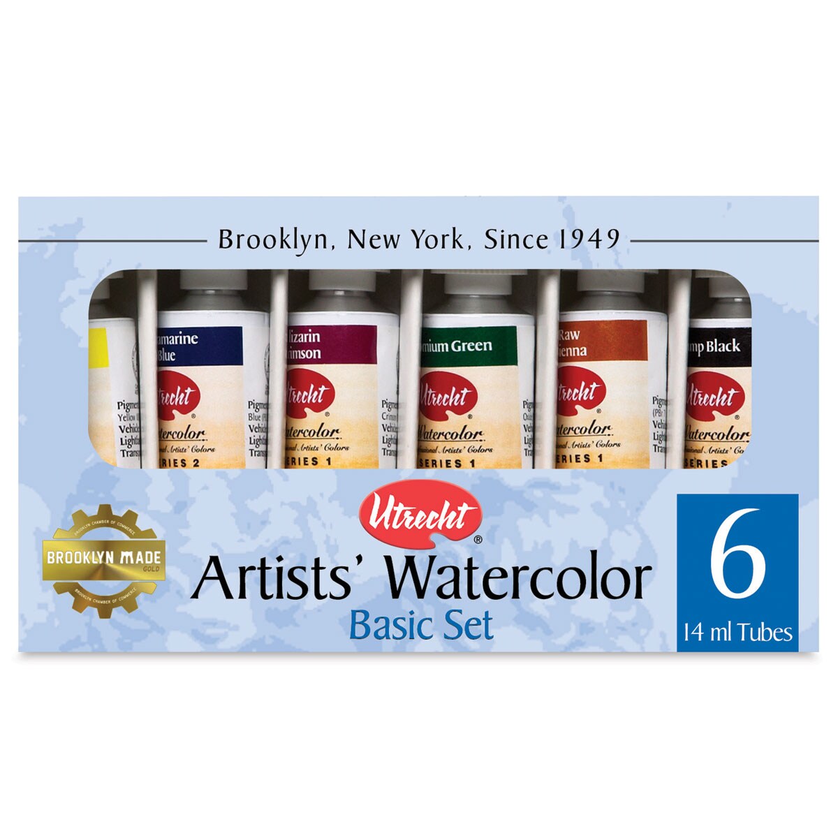 Utrecht Artists' Watercolor Paint - Set of 6, Basic Colors, 14 ml tubes