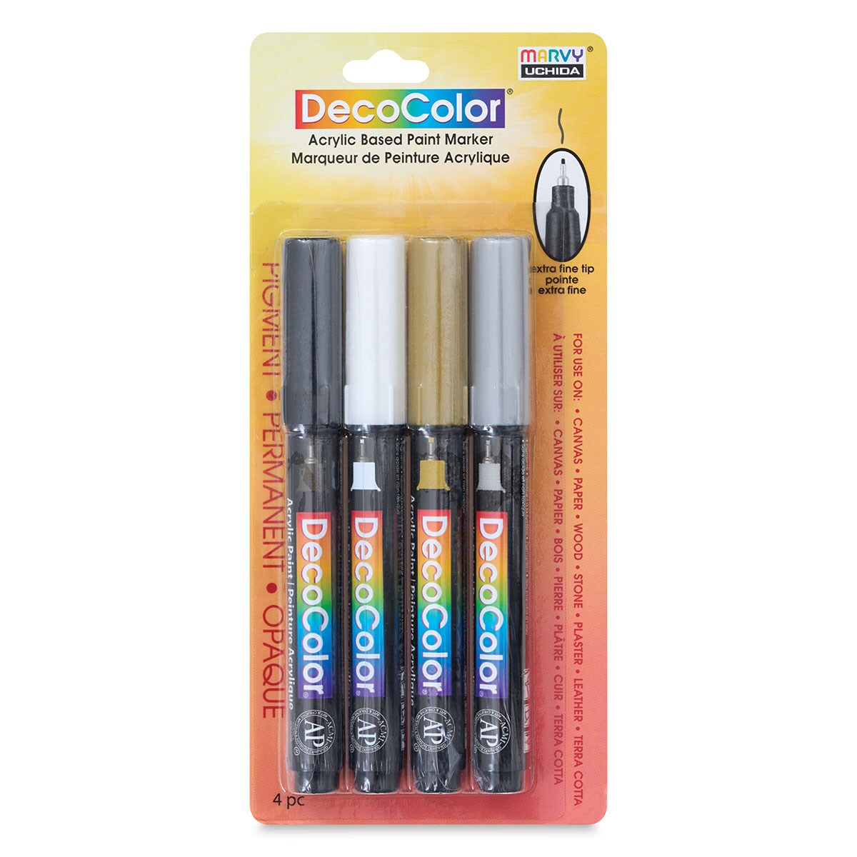 Decocolor Acrylic Paint Markers - Basic Colors, Set of 4, Extra Fine