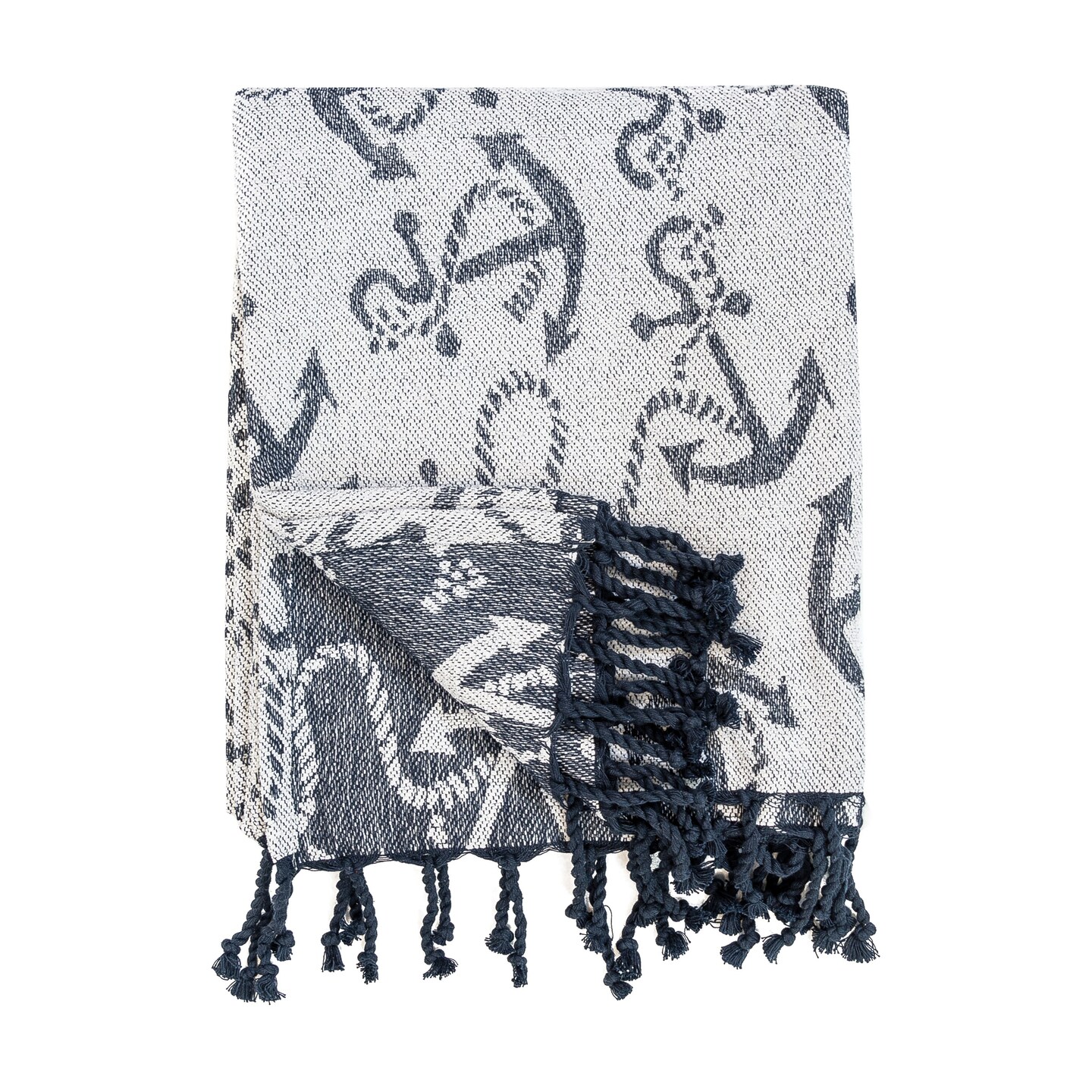 Chenille Anchor Woven 50&#x22; x 60&#x22; Throw Blanket with Fringe