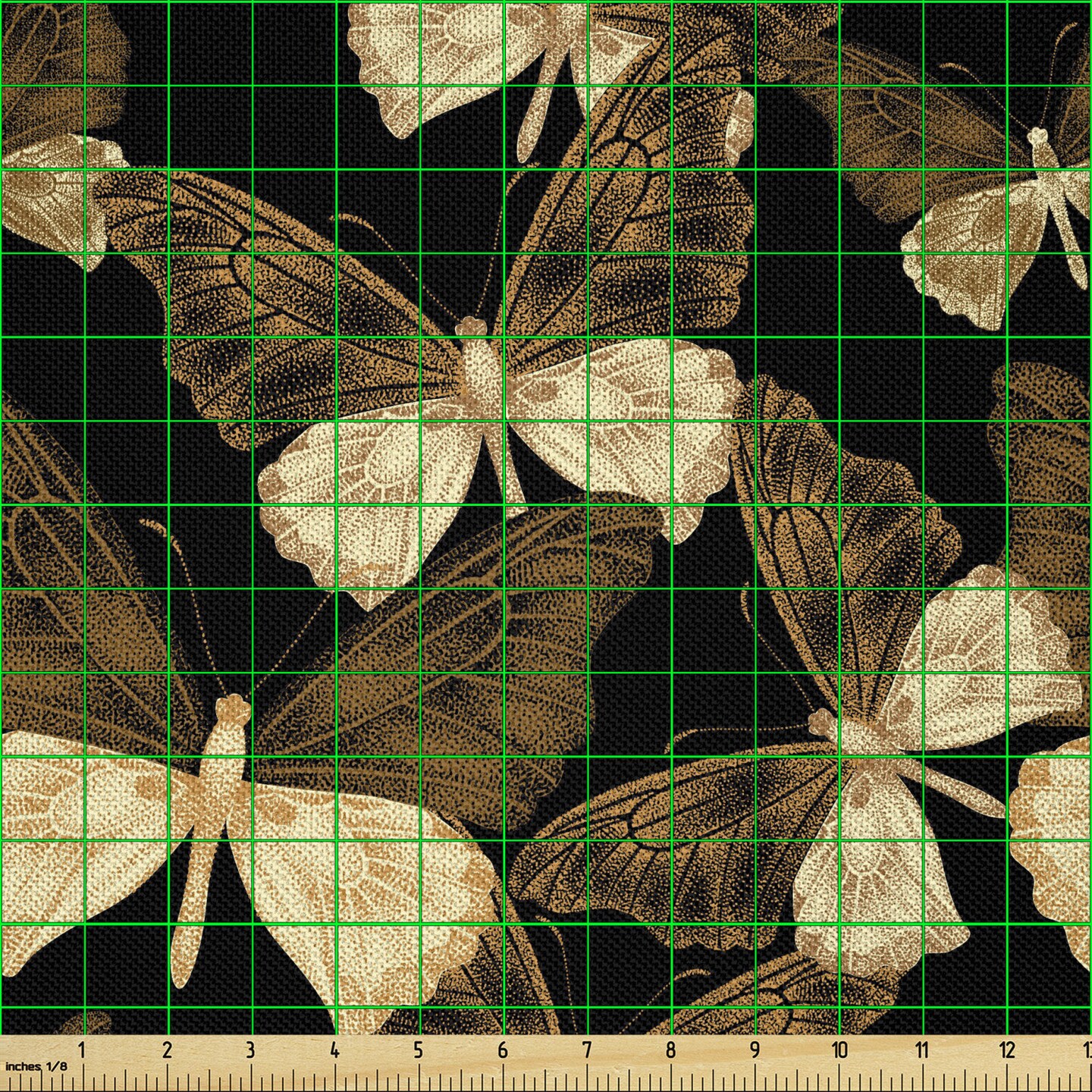 Ambesonne Butterfly Fabric by The Yard, Pattern of Exotic Tropical Butterflies Vintage Victorian Style Composition, Decorative Satin Fabric for Home Textiles and Crafts, 5 Yards, Brown Beige Black