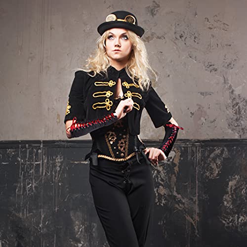 Fingerless Lace Up Gloves - Long Black Costume Elbow Arm Warmer Accessories with Red Satin Laced Tie for Dress Up