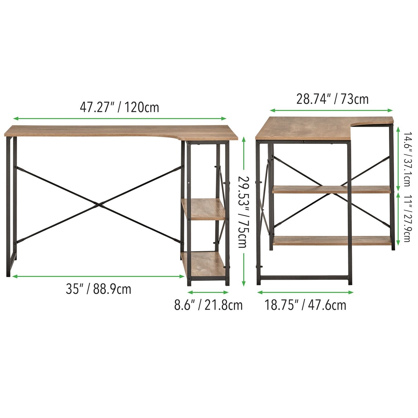 mDesign L-Shape Home Office Corner Desk with Shelves