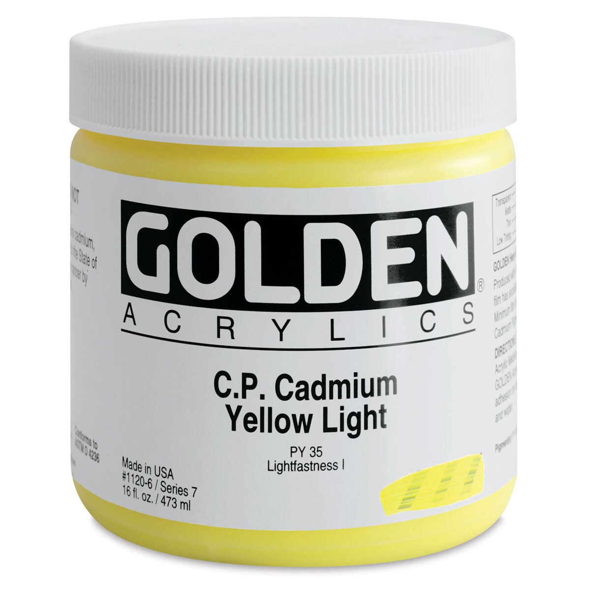 Golden Heavy Body Artist Acrylics - Cadmium Yellow Light, 16 oz Jar