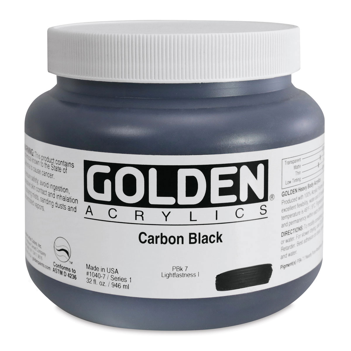 Golden Heavy Body Artist Acrylics - Carbon Black, 32 oz Jar