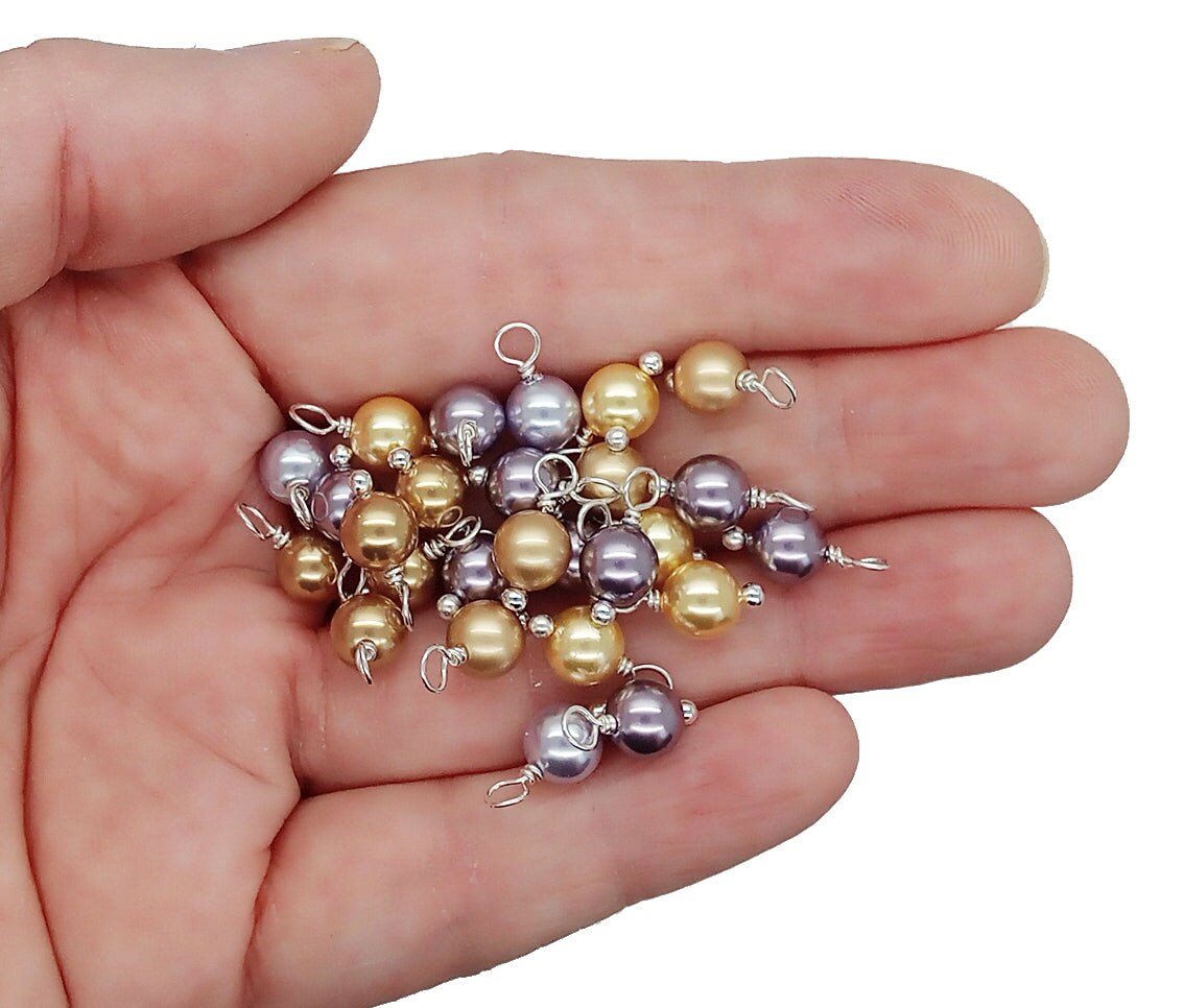 Crystal Pearls Dangles Mix, 20pc Gold and Purple Charms, Glass Bead Drops, Adorabilities