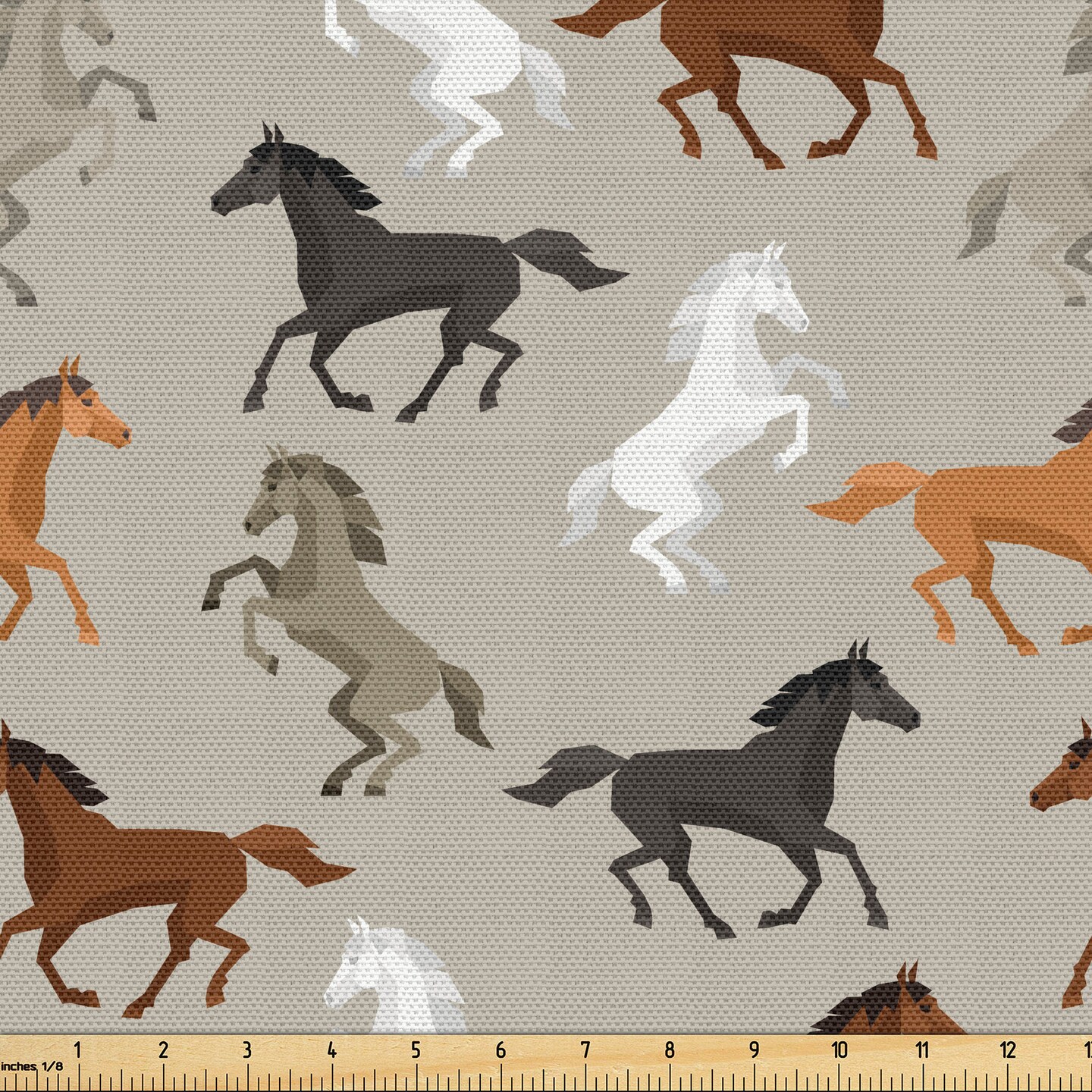 Ambesonne Horses Fabric by the Yard, Abstract Stallions Simple Design Animals Galloping Curvet Illustration, Decorative Fabric for Upholstery and Home Accents, 1 Yard, Taupe Black