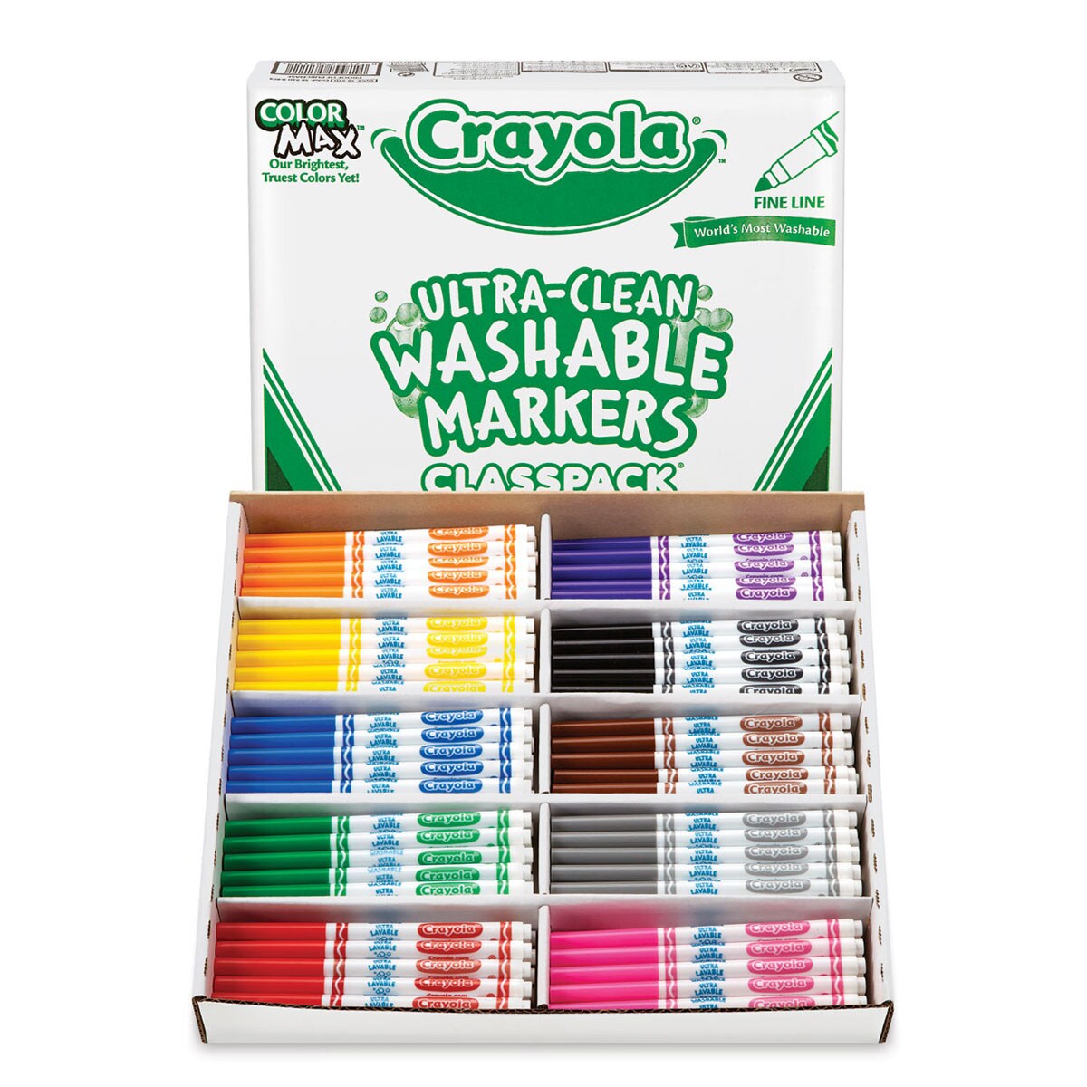 Crayola Ultra-Clean Washable Markers - 10 Assorted Colors, Thin Line, Classpack of 200