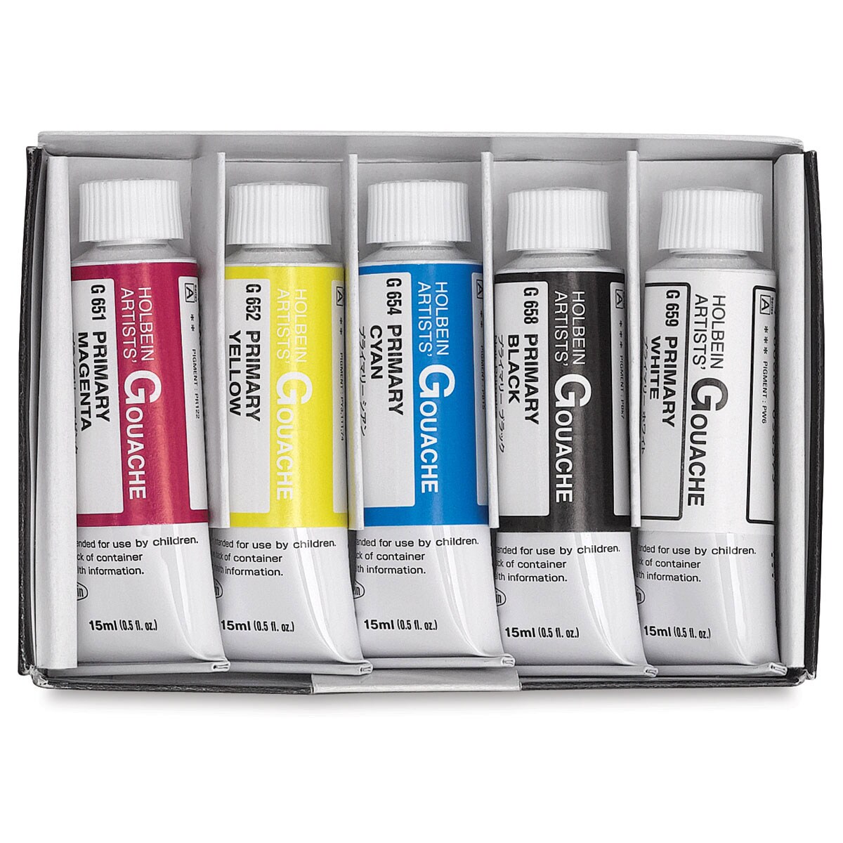 Holbein Artists' Gouache - Set of 5, Artists' Primary Colors, 15 ml Tubes
