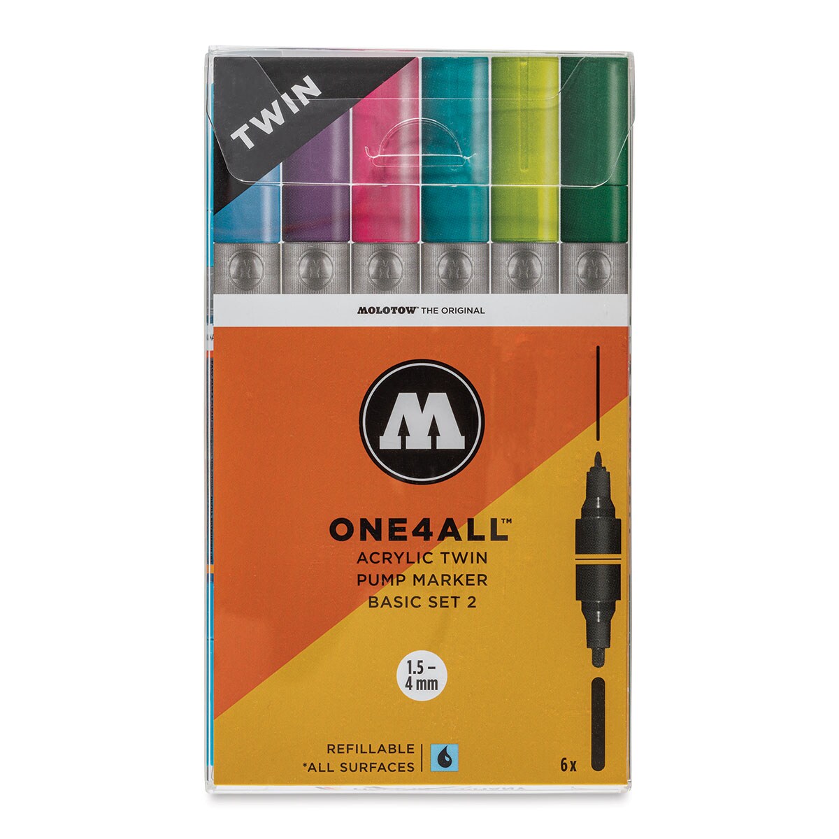 Molotow One4All Acrylic Twin Markers - Basic Colors 2, Set of 6