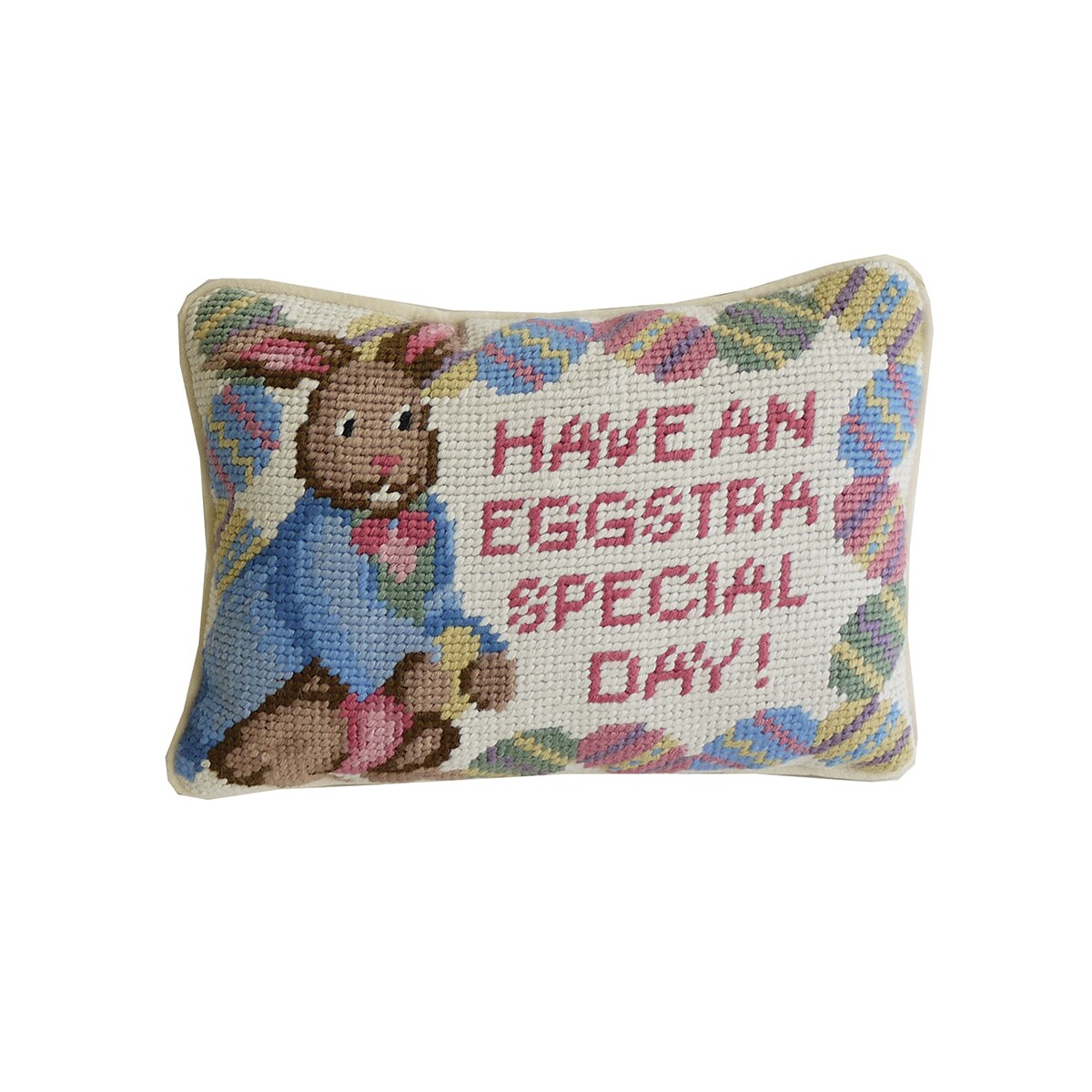 6.5&#x22; x 9&#x22; Eggstra Special Day Bunny Needlepoint Easter Throw Pillow