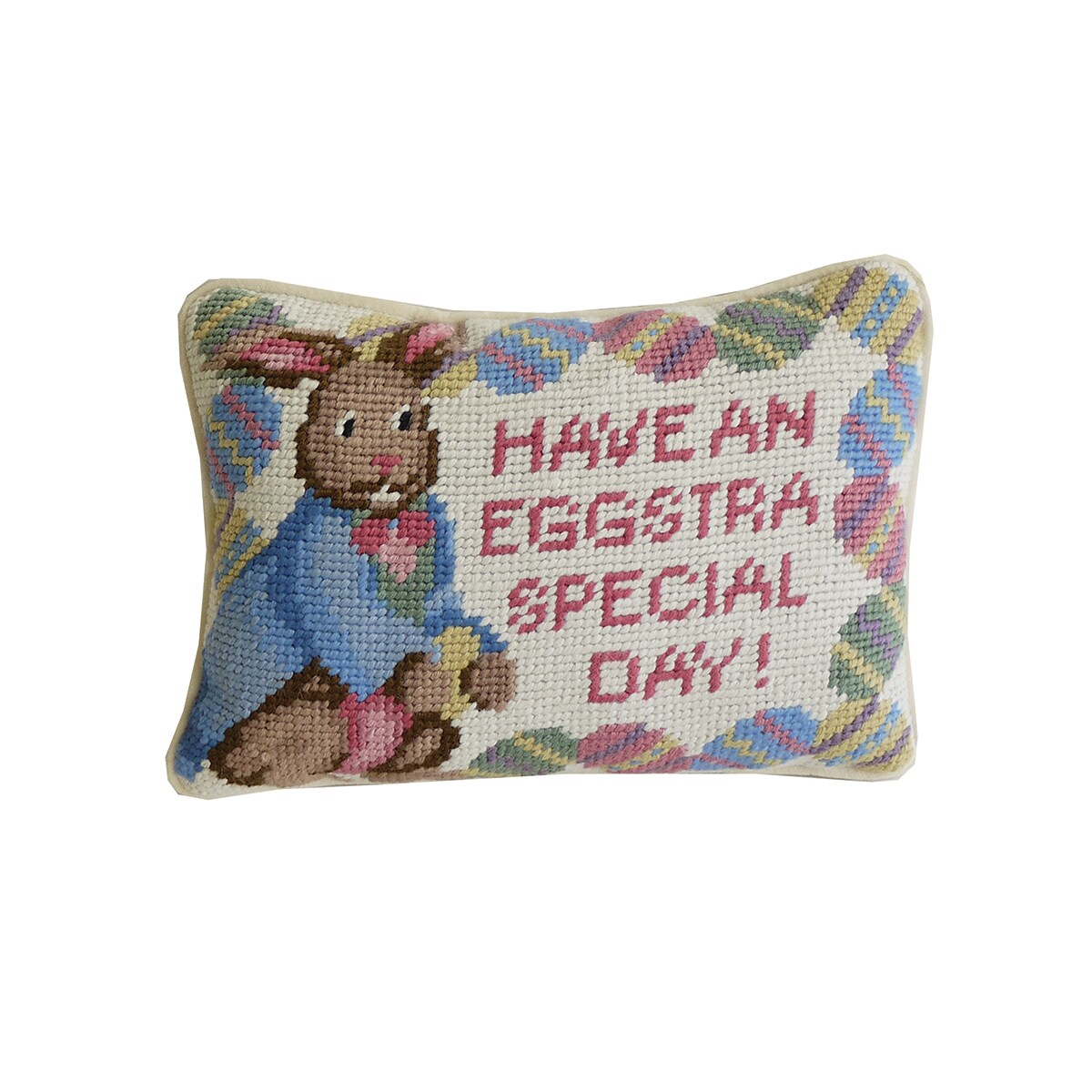 Eggstra Special Day Bunny Needlepoint Easter Spring Themed Mini Accent Pillow, 6.5" x 9"
