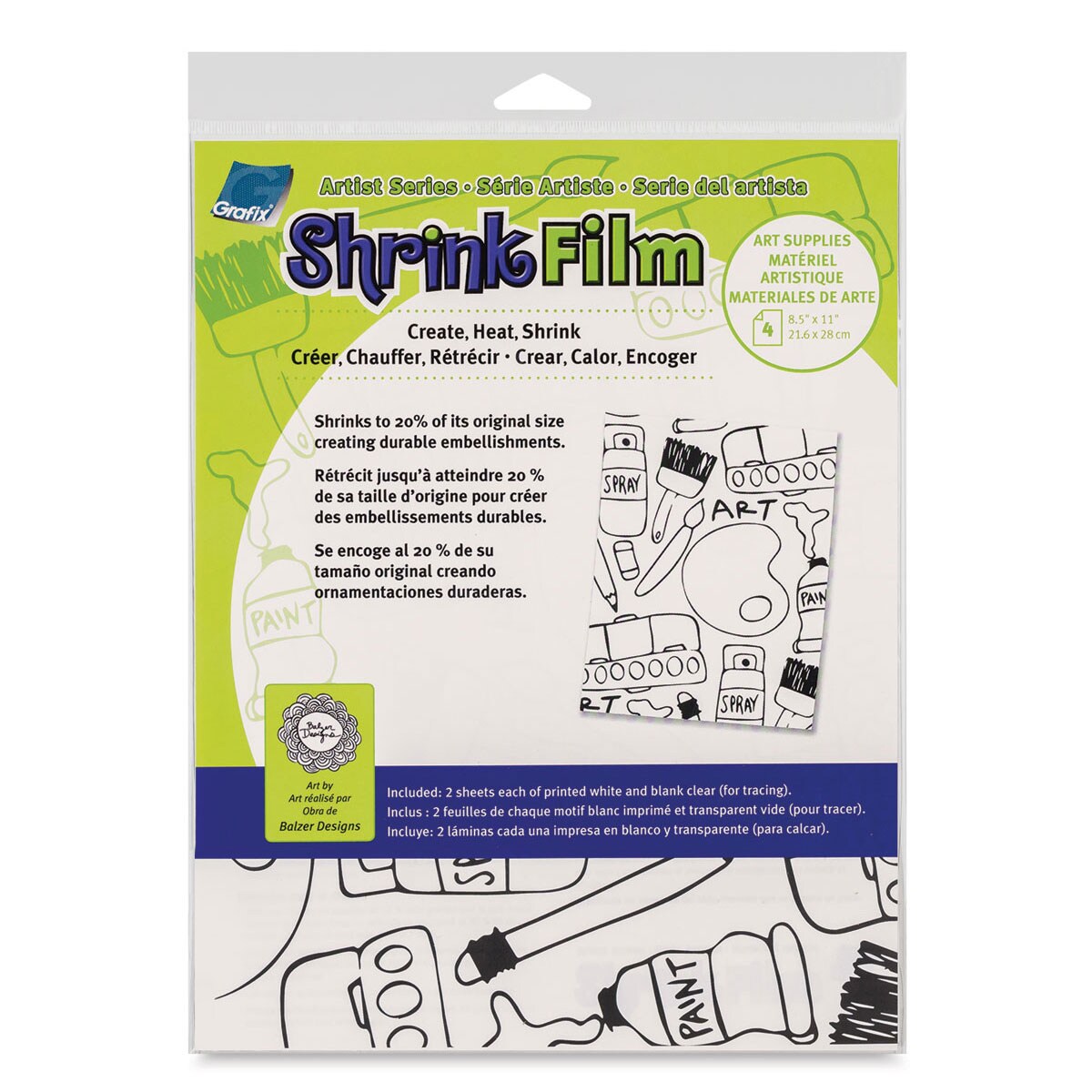 Grafix Artist Series Shrink Film  - Art Supplies, Pkg of 4