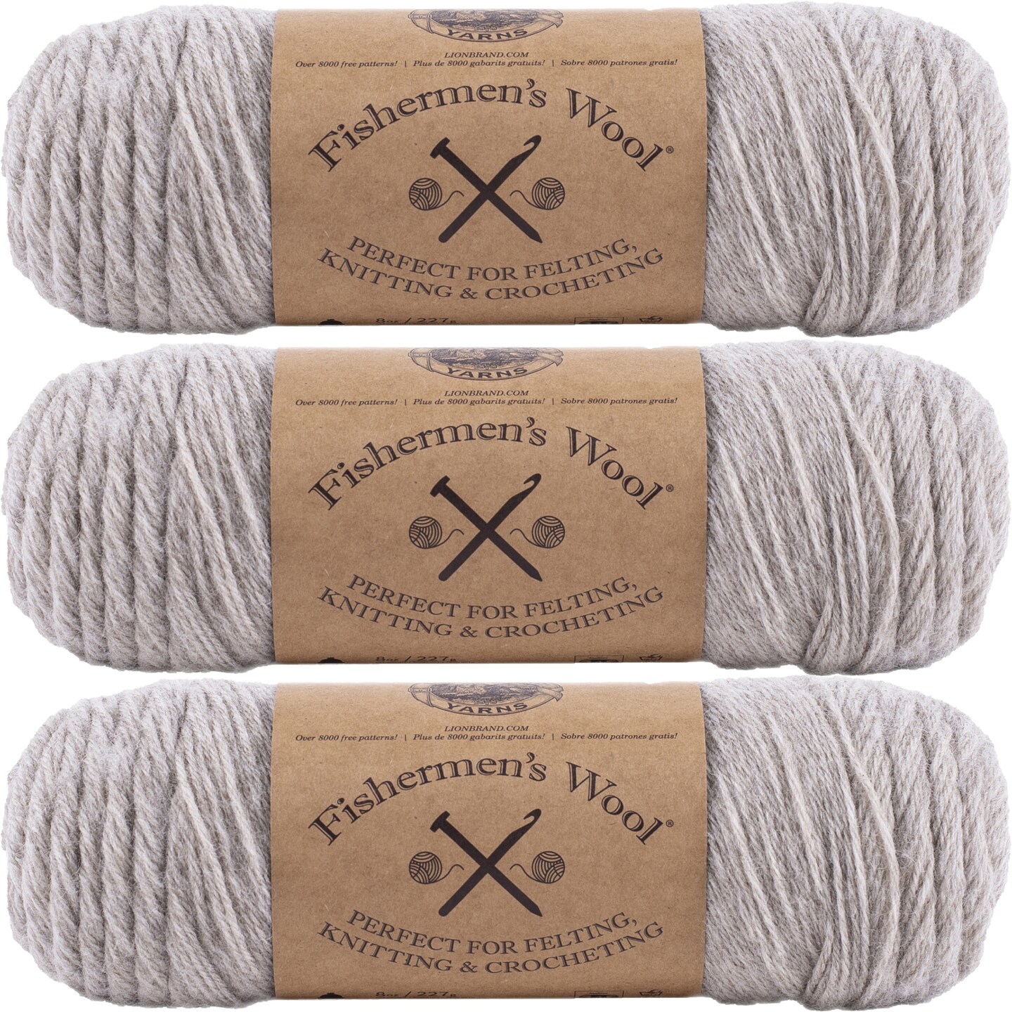 (3 Pack) Lion Brand Fishermen&#x27;s Wool Yarn - Oatmeal
