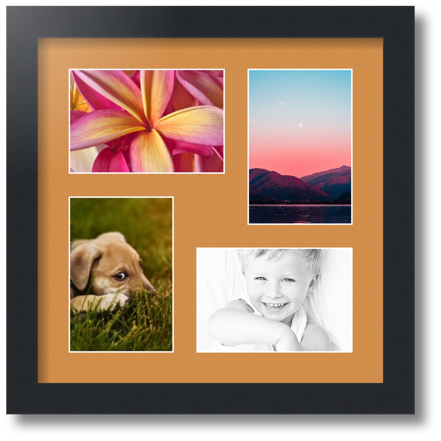 ArtToFrames Collage Photo Picture Frame with 4 - 4x6 inch Openings, Framed  in Black with Over 62 Mat Color Options and Plexi Glass (CSM-3926-14)