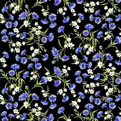 Sunflower Sunrise Cornflower Field Black Benartex Cotton Fabric sold by the yard