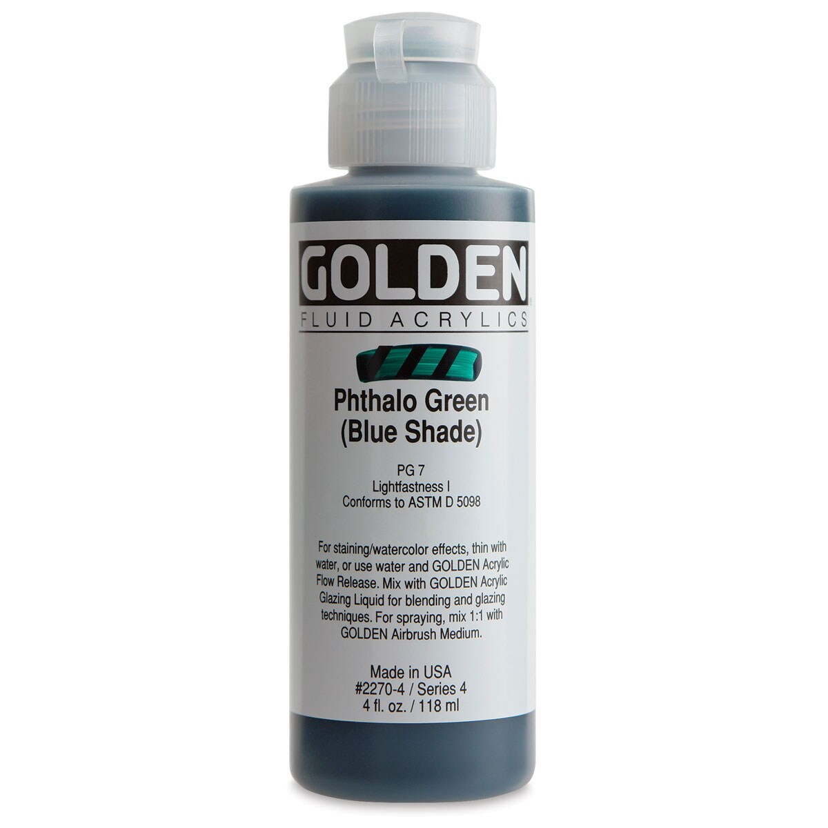 Golden Fluid Acrylics - Phthalo Green (Blue Shade), 4 oz bottle