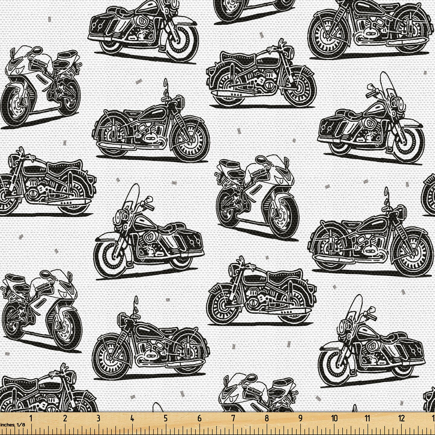 Ambesonne Motorcycle Fabric by The Yard, Retro Motorcycle Drawings of Old-Fashioned and Modern on White Background, Decorative Fabric for Upholstery and Home Accents, 2 Yards, Black White