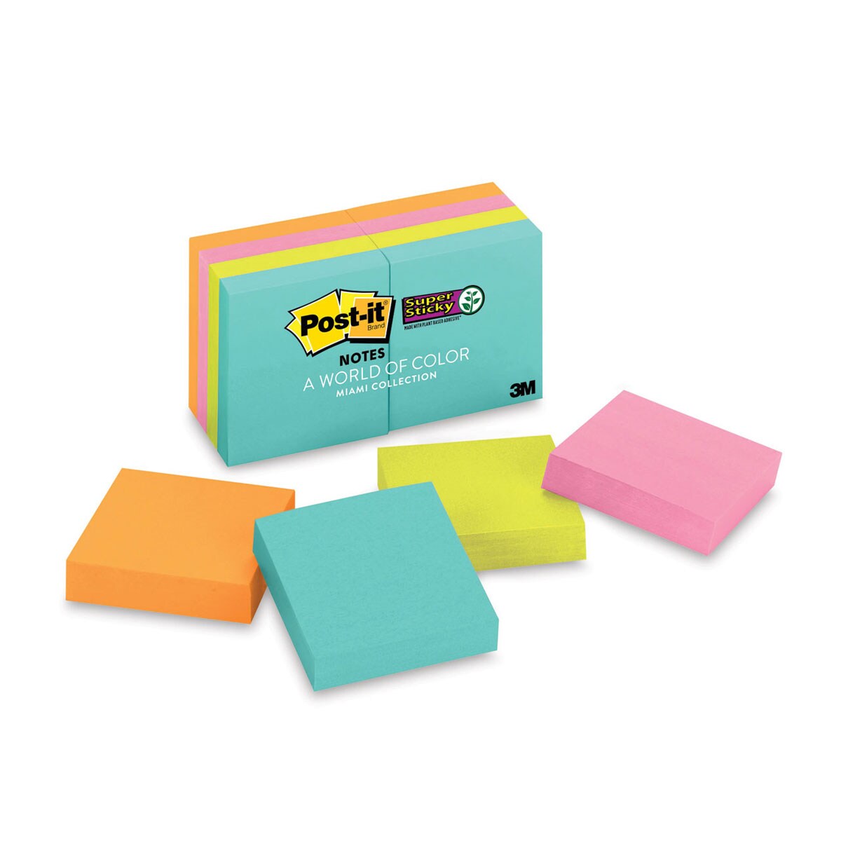 Post-it Super Sticky Notes - 1-7/8&#x22; x 1-7/8&#x22;, Miami Collection, Blank, Pkg of 8