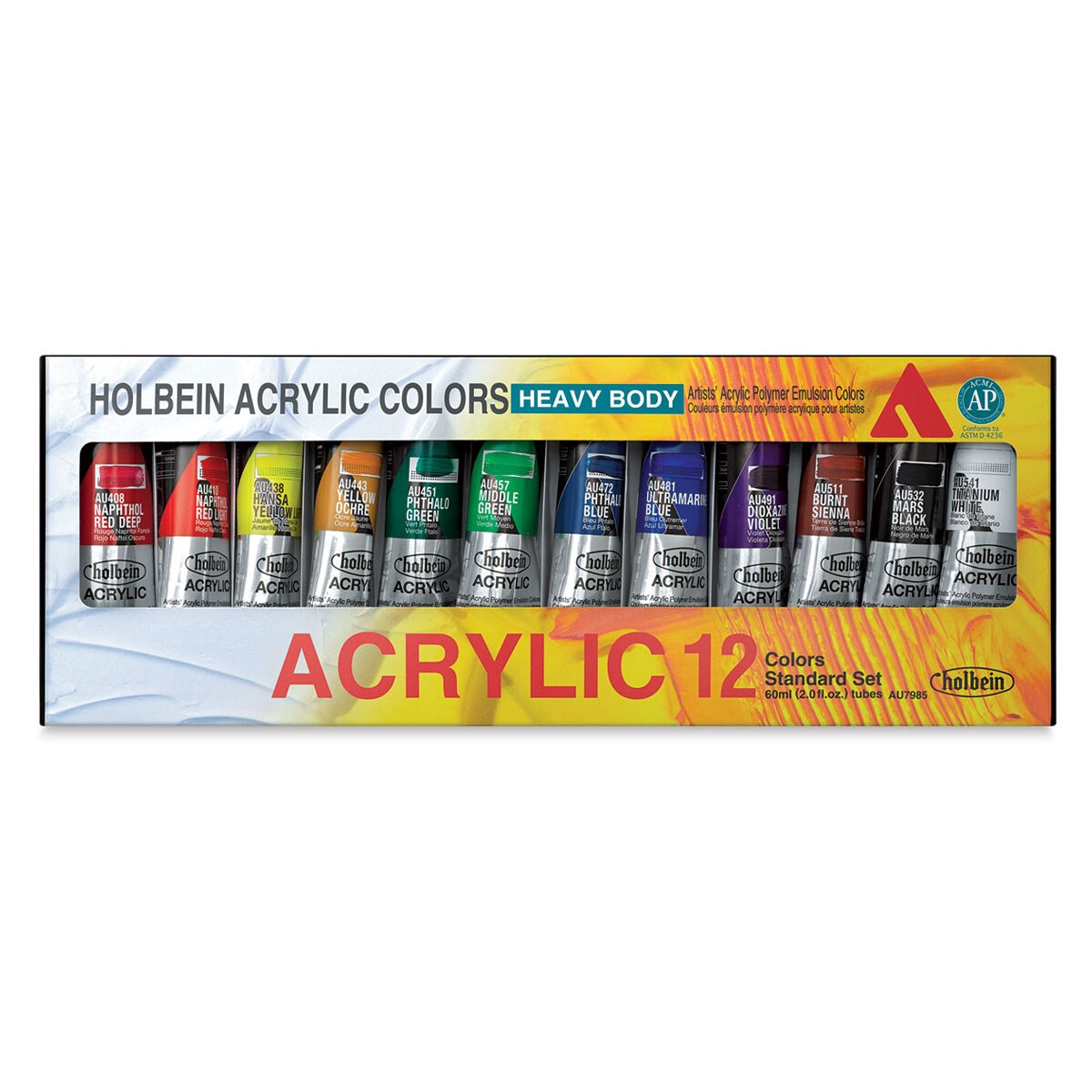 Holbein Heavy Body Artist Acrylics - Set of 12, Standard Colors, 60 ml
