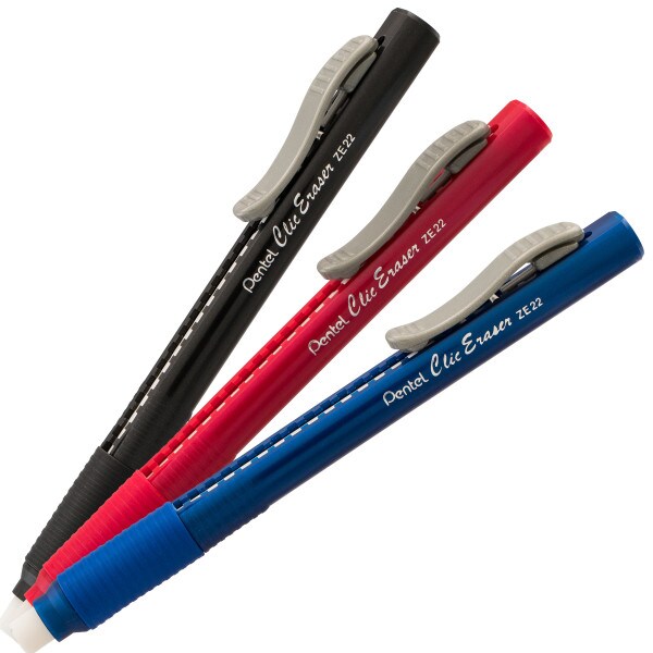 Clic Eraser Grip Retractable Eraser with Grip, Black Barrel