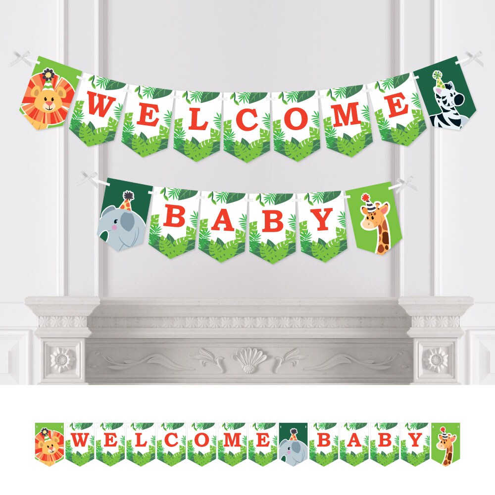 Big Dot of Happiness Jungle Party Animals - Safari Zoo Animal Baby Shower Bunting Banner - Party Decorations - Welcome Baby