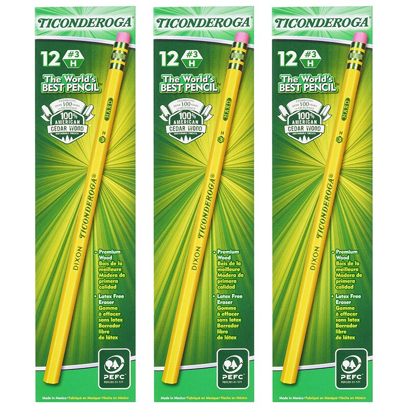 Original Ticonderoga® Pencils, No. 3 Hard Yellow, Unsharpened, 12 Per