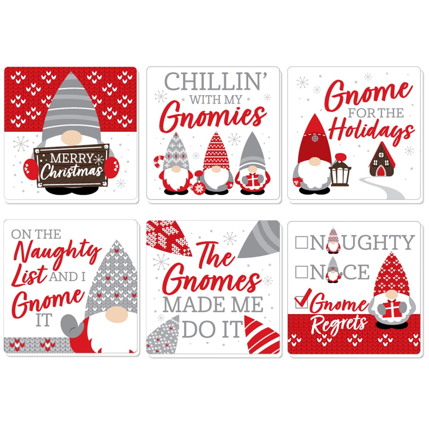 Big Dot of Happiness Christmas Gnomes - Funny Holiday Party Decorations - Drink Coasters - Set of 6