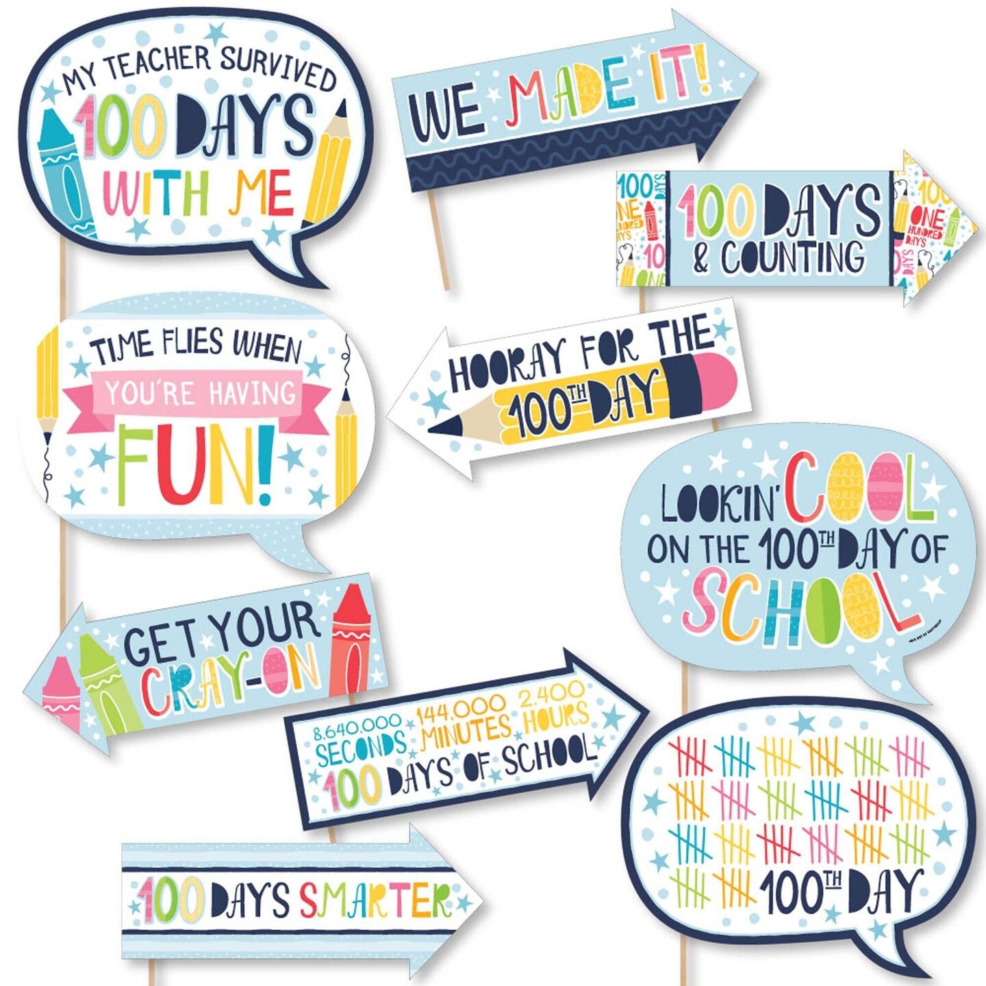 Big Dot of Happiness Funny Happy 100th Day of School - 100 Days Party Photo Booth Props Kit - 10 Piece