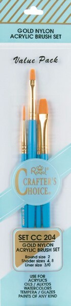 Crafter&#x27;s Choice Gold Nylon Acrylic Brush Set 4/Pkg